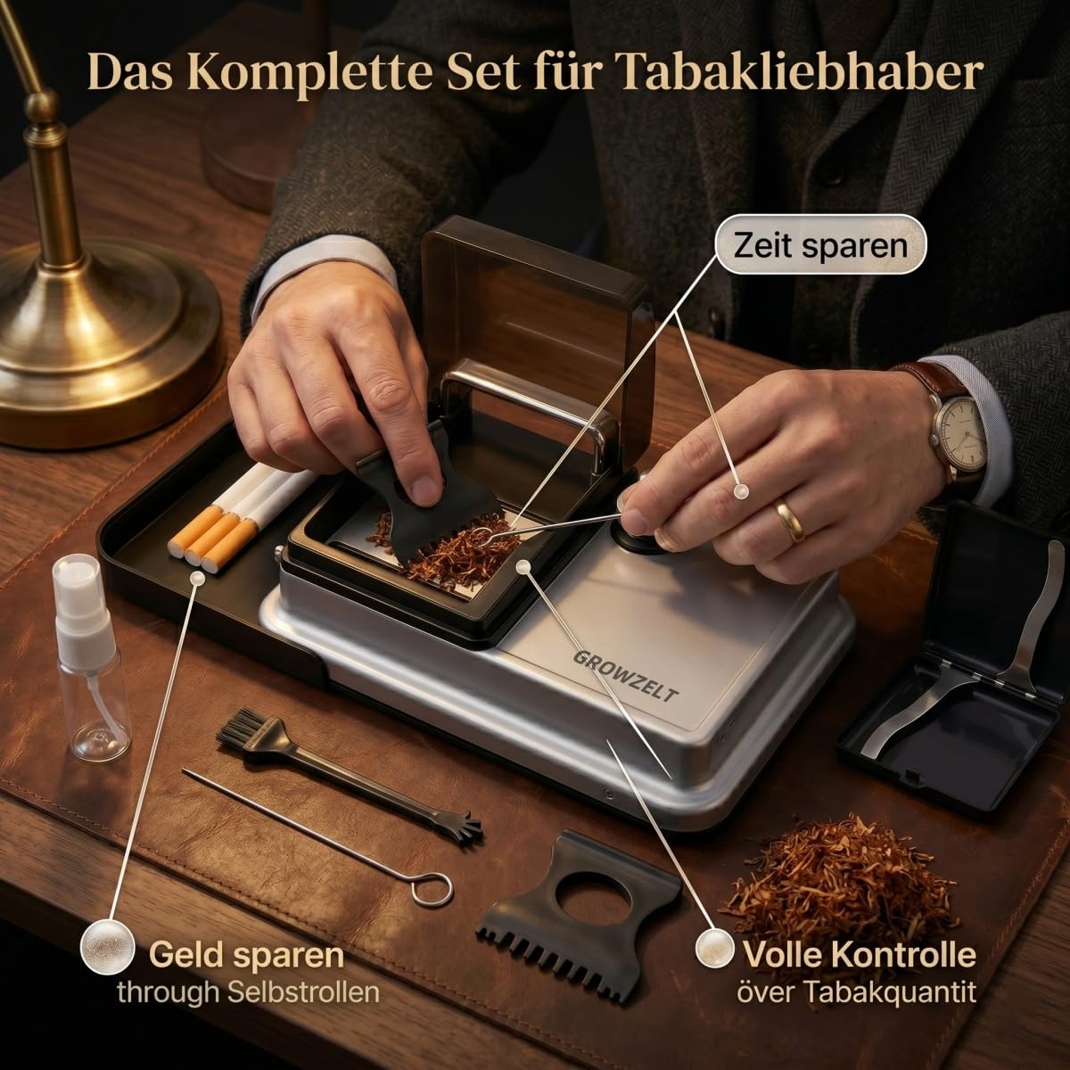 Zigarettenstopfmaschine Manuell 8mm mit Aufbewahrungsbox und 4 Zubehör,Doppelspur Stopfmaschine für Zigaretten (ohne Verstopfungen), ideale Zigarettenstopfmaschine für Zuhause und Unterwegs GROWZELT