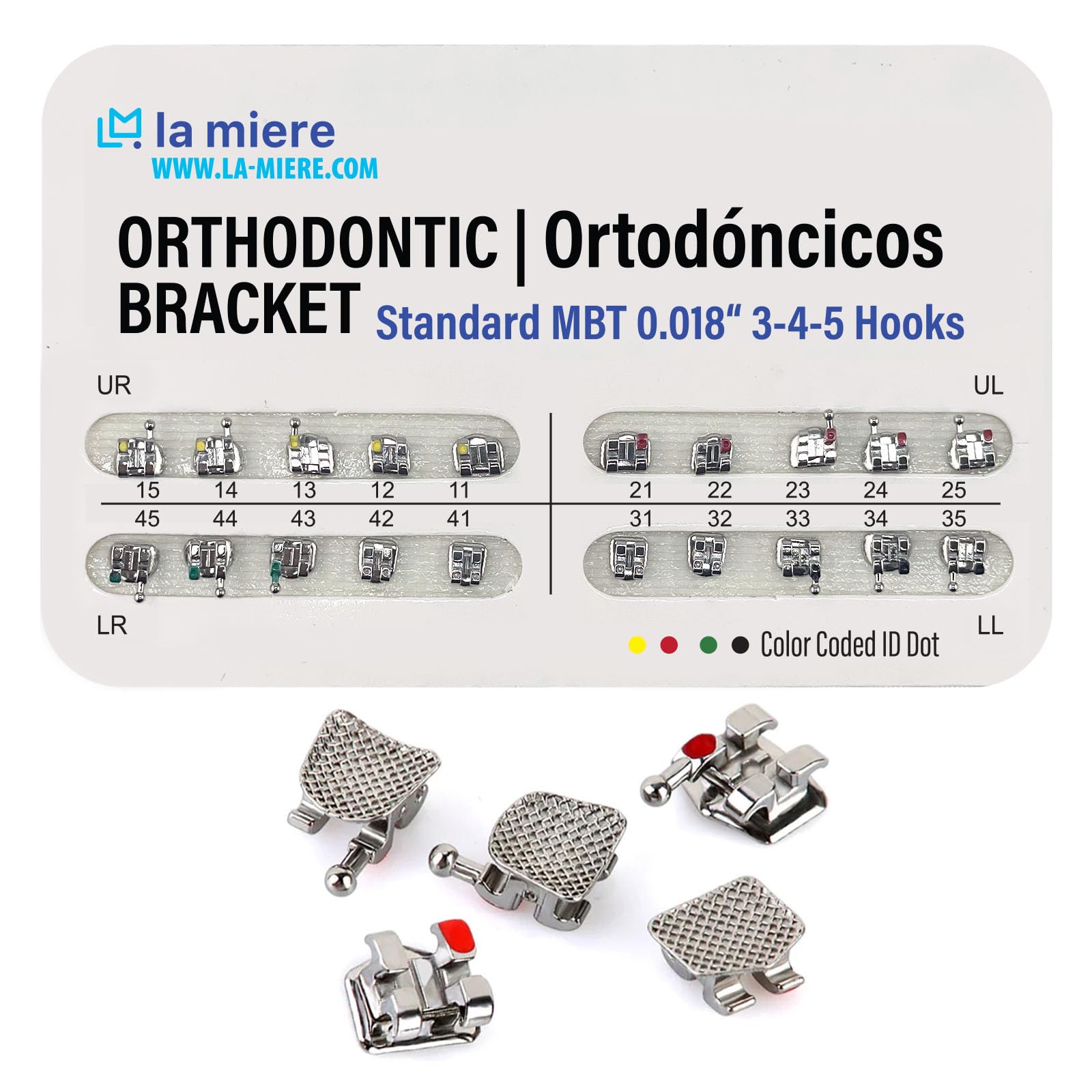 20PCS Orthodontic Metal Brackets Dental Brackets Standard MBT 0.018 Slot Bondable, 3-4-5 with Hook 20pcs/Pack, 1PK