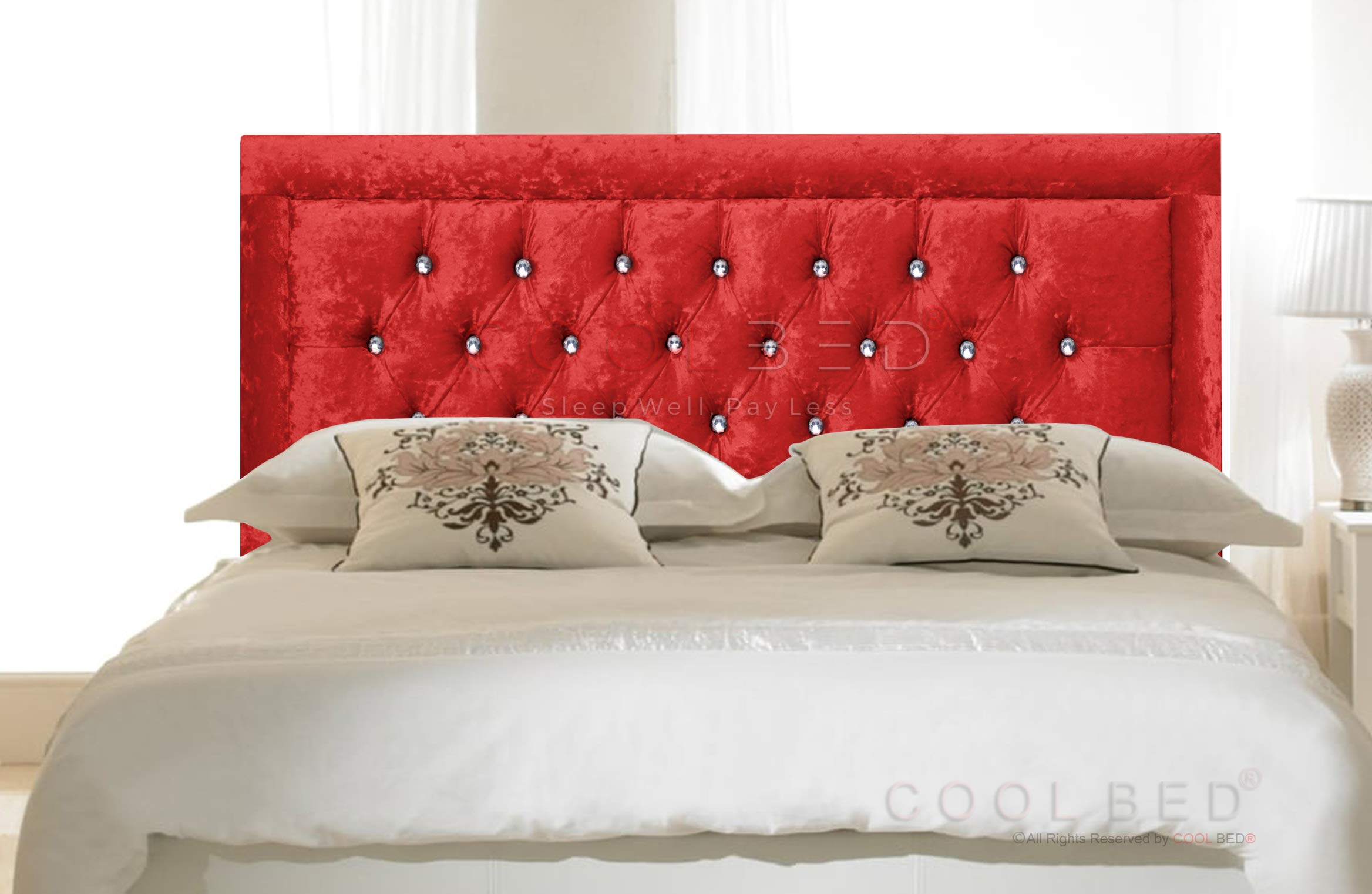 CRUSHED VELVET 20" MIAMI HEADBOARD FOR DIVAN BED BASE (Red, 3FT - SINGLE)