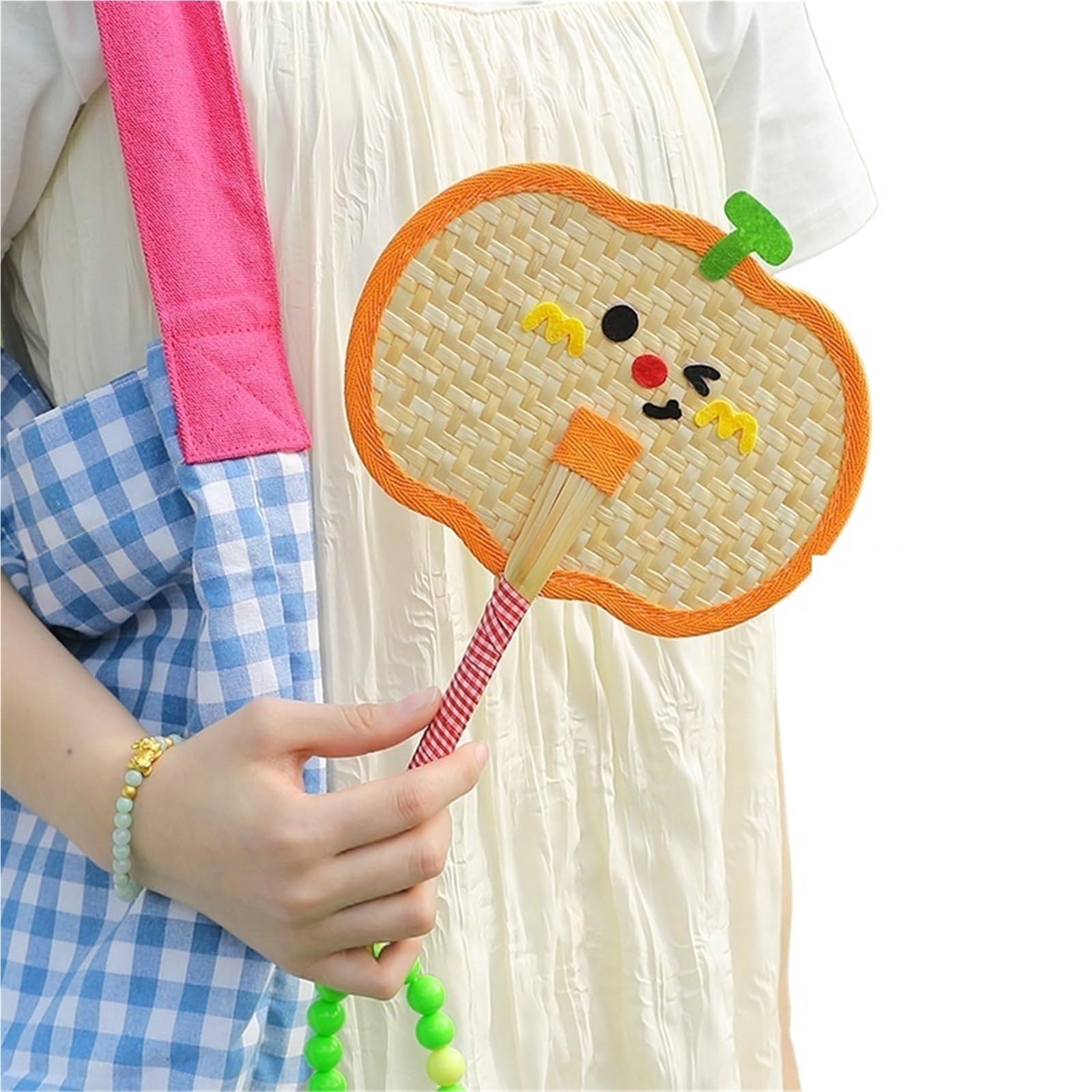 VOPLIVAT Woven Hand Fan, Bamboo Woven Fan Multicolor Handwoven Party Supplies Photo Props Portable Outdoor Decor(Color2)