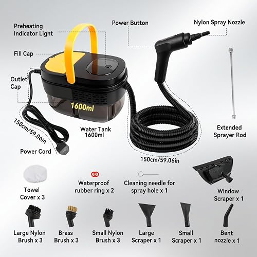 2500W Handheld Steam Cleaner 1600ml Tank with Handle-Controlled Switch 3 Levels High Temperature Pressurized Machine Cleaning Steamer for Car, Windows, Kitchen, Floor, Furniture (UK) - 6