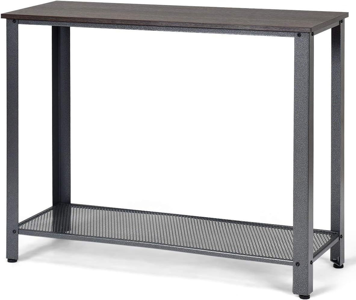Giantex Console Sofa Table Wood W/Adjustable Feet and Storage Shelf, Scratch-Proof and Mental Frame Multipurpose Accent Furniture for Entryway, Living Room, Bedroom Sofa Side Table (Gray)
