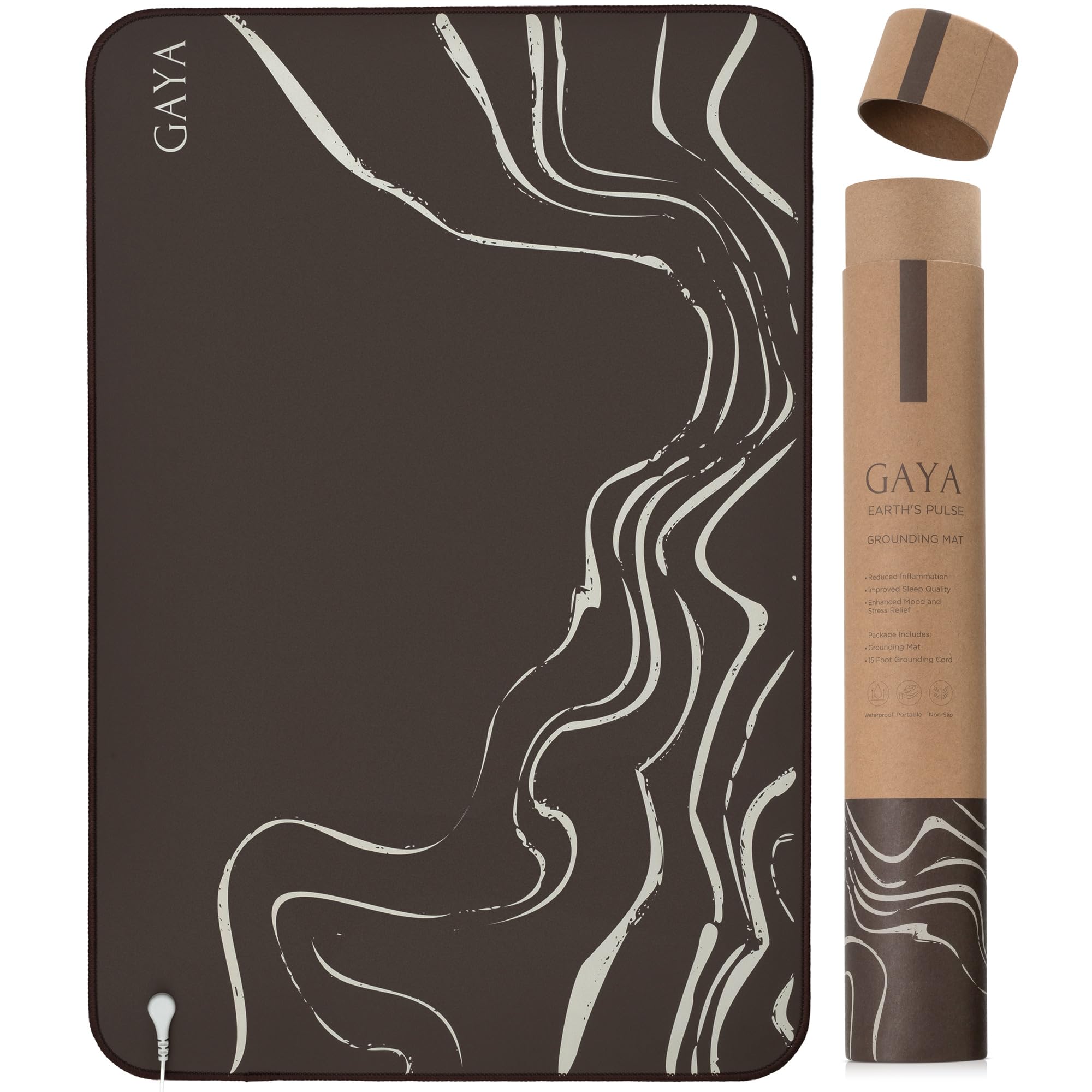 GAYA Grounding Mat for Sleeping Improvement, Back Pain Relief, Muscle Relaxation & Stress Relief, 24'' X 16'', Brown - Natural Flow, Conductive Carbon