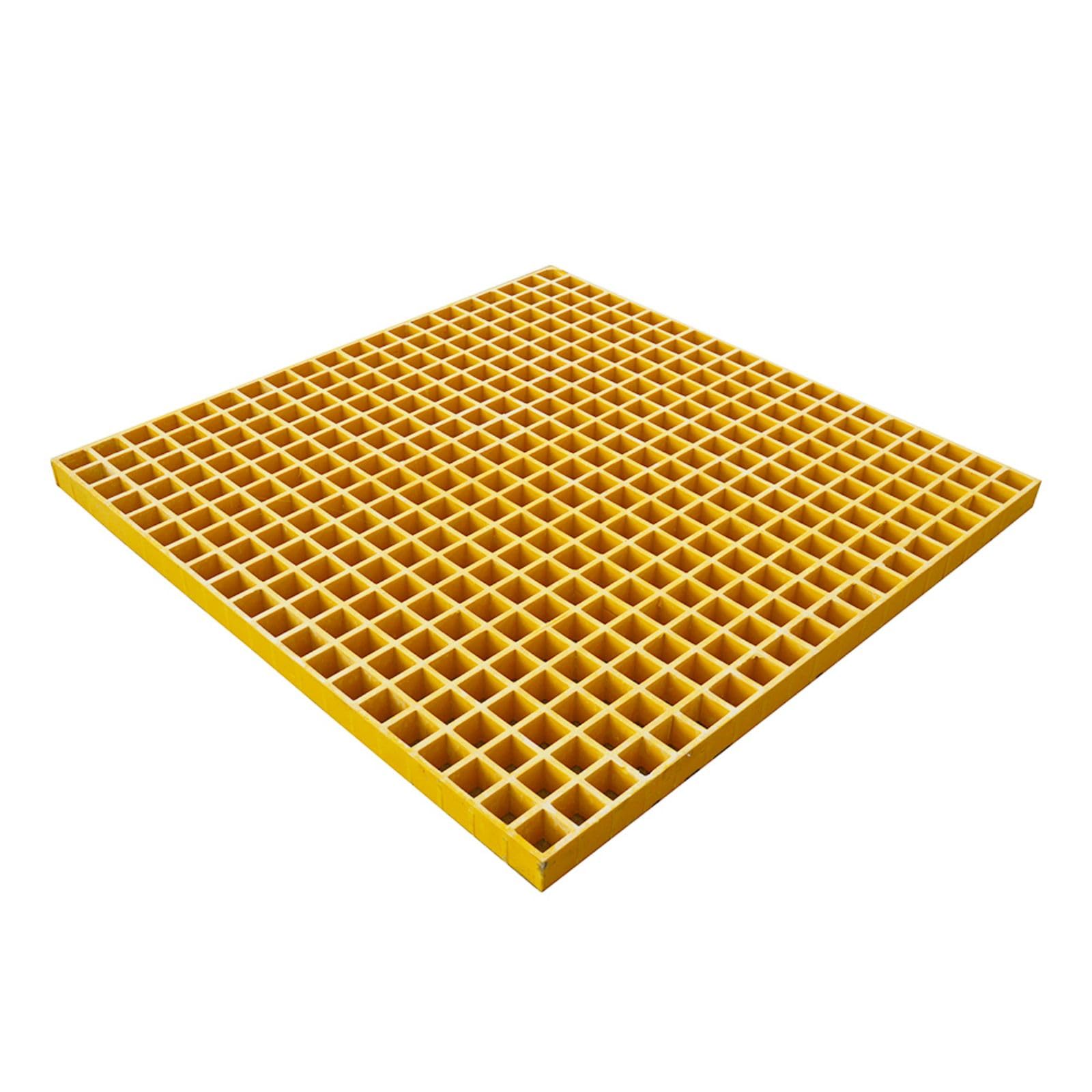 BEILOCKERY 2.6ft*2.6ft Floor Grating Fiberglass Grille 1.5'' Thickness Yellow Car Wash Grille Square FRP Floor Grid for Floors Outdoor Drain Cover (1 PC)