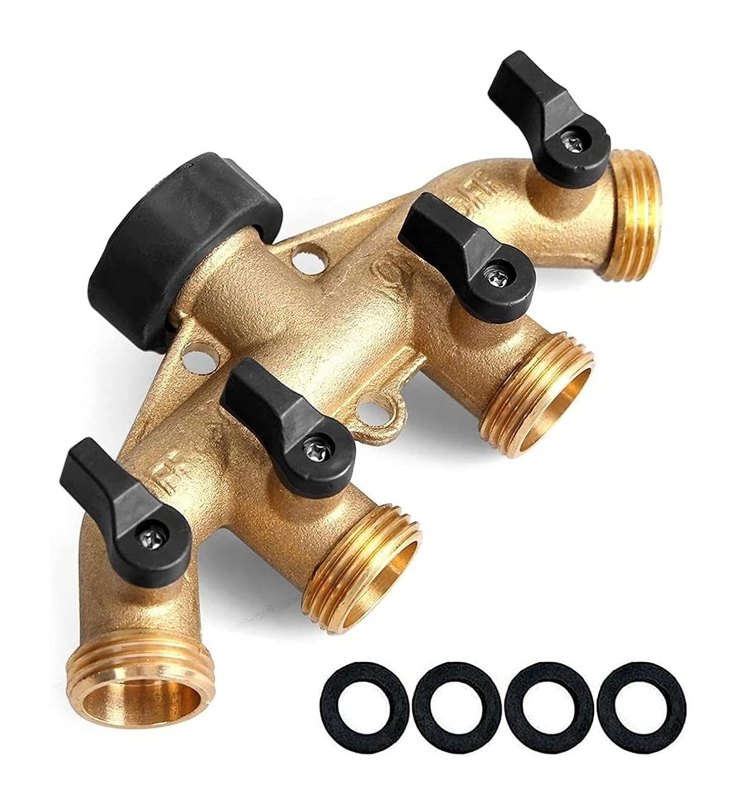 Distributore a 4 Vie per Tubi Flessibili, Sdoppiatore for Tubo in Ottone a 4 Vie, collettore for Rubinetto da 3/4 Pollici con valvole di intercettazione, Adattatore Giardino