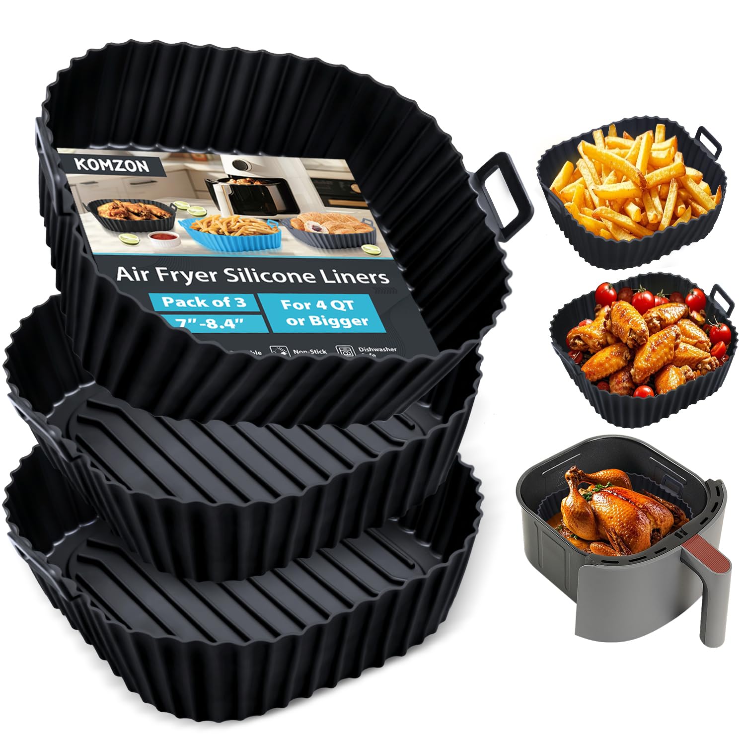 Komzon Silicone Air Fryer Liners 3-Pack