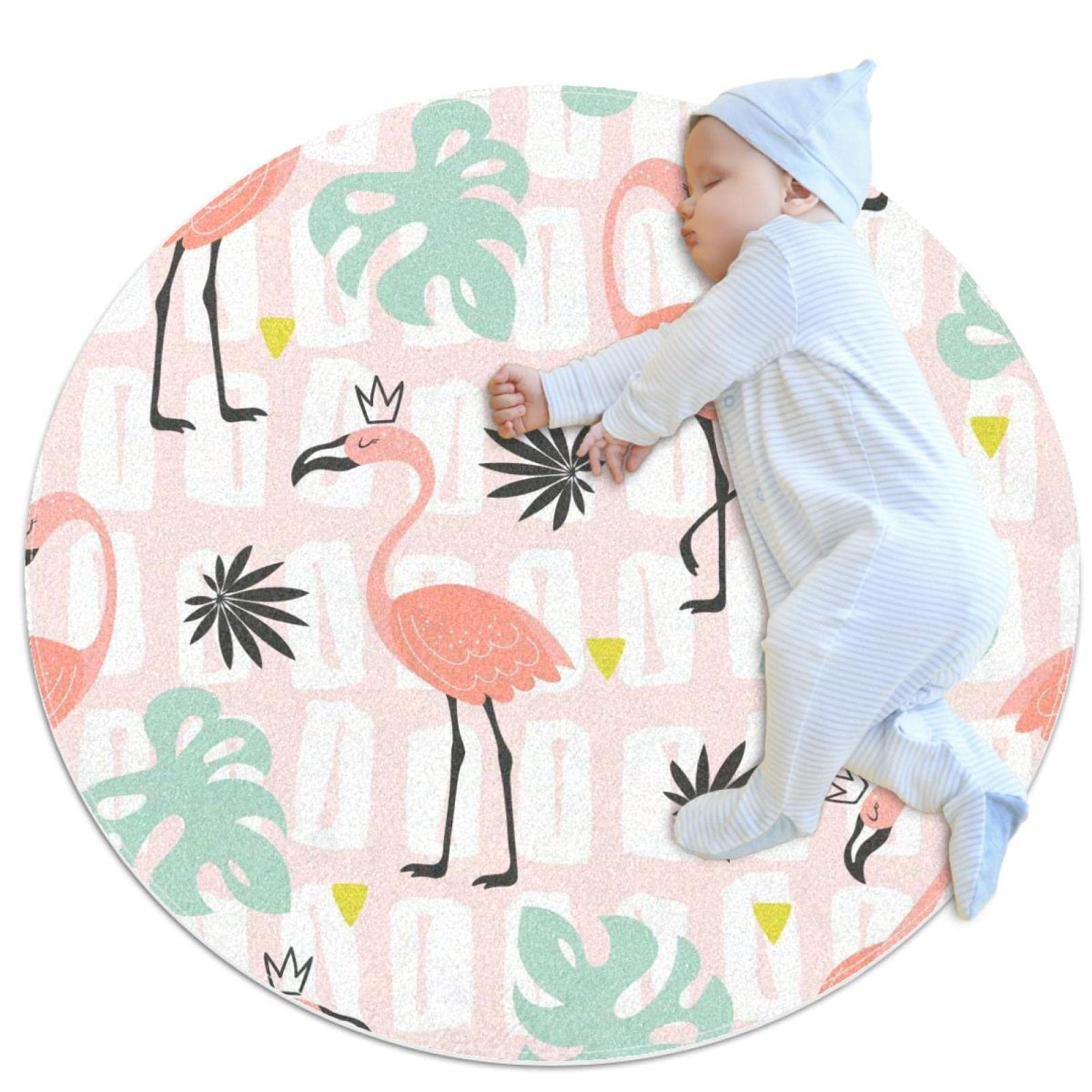 Alfombra de juego para niños con base suave y estampado de flamencos lavable de 80cm