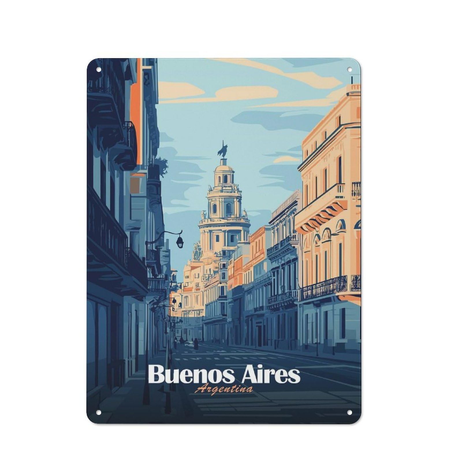 Junmoney Style-3 Garage Style Metal Wall Sign 40X30cm Featuring Buenos Aires Cityscape, Garage Wall Decor For Garage, Hobby Room, Office Or Man Cave
