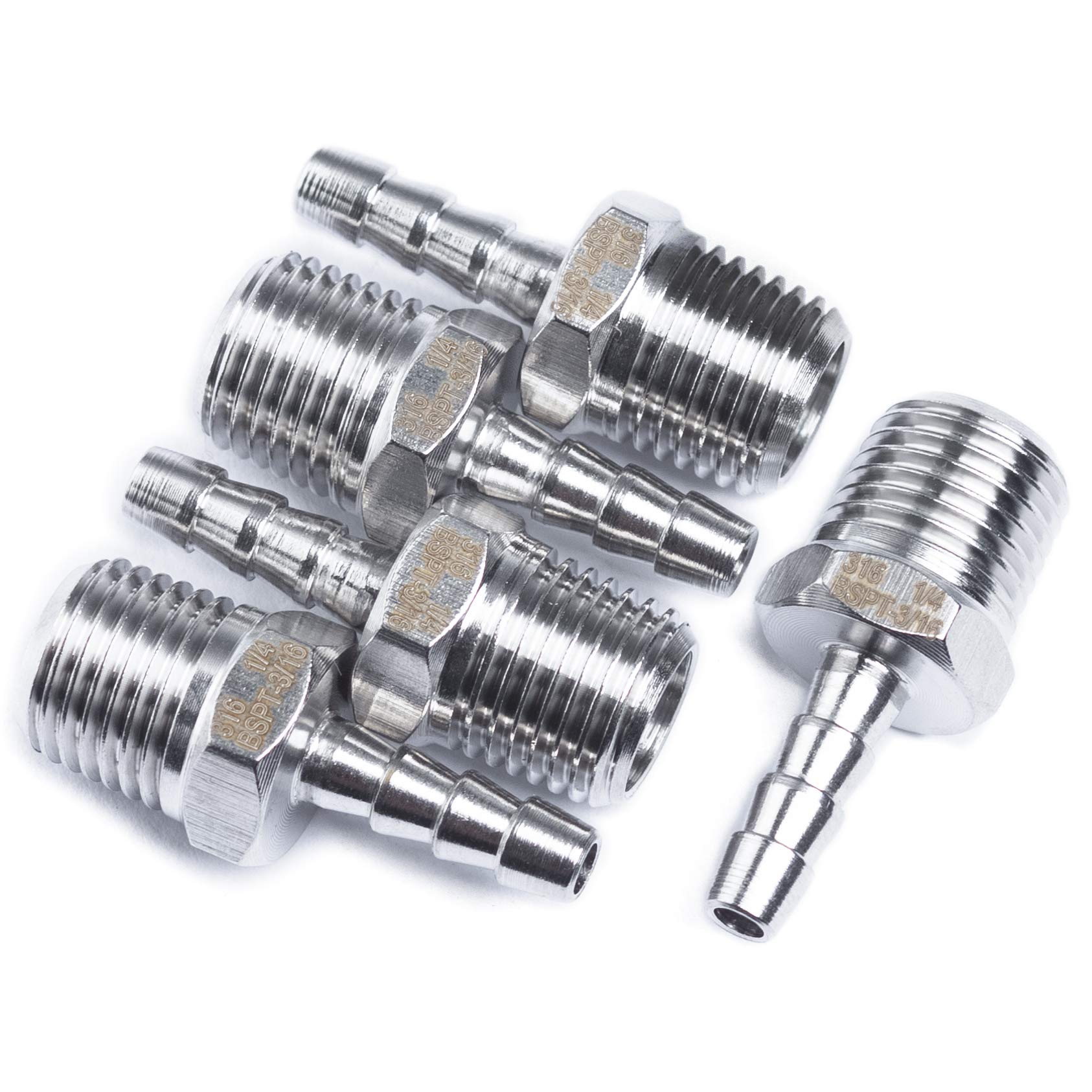 Ltwfitting Men's Pack Of 5 Stainless Steel 316 Barb Fitting Coupler/Connector 1/4-Inch Bspt X 5Mm Hose Barb(Pack Of 5)