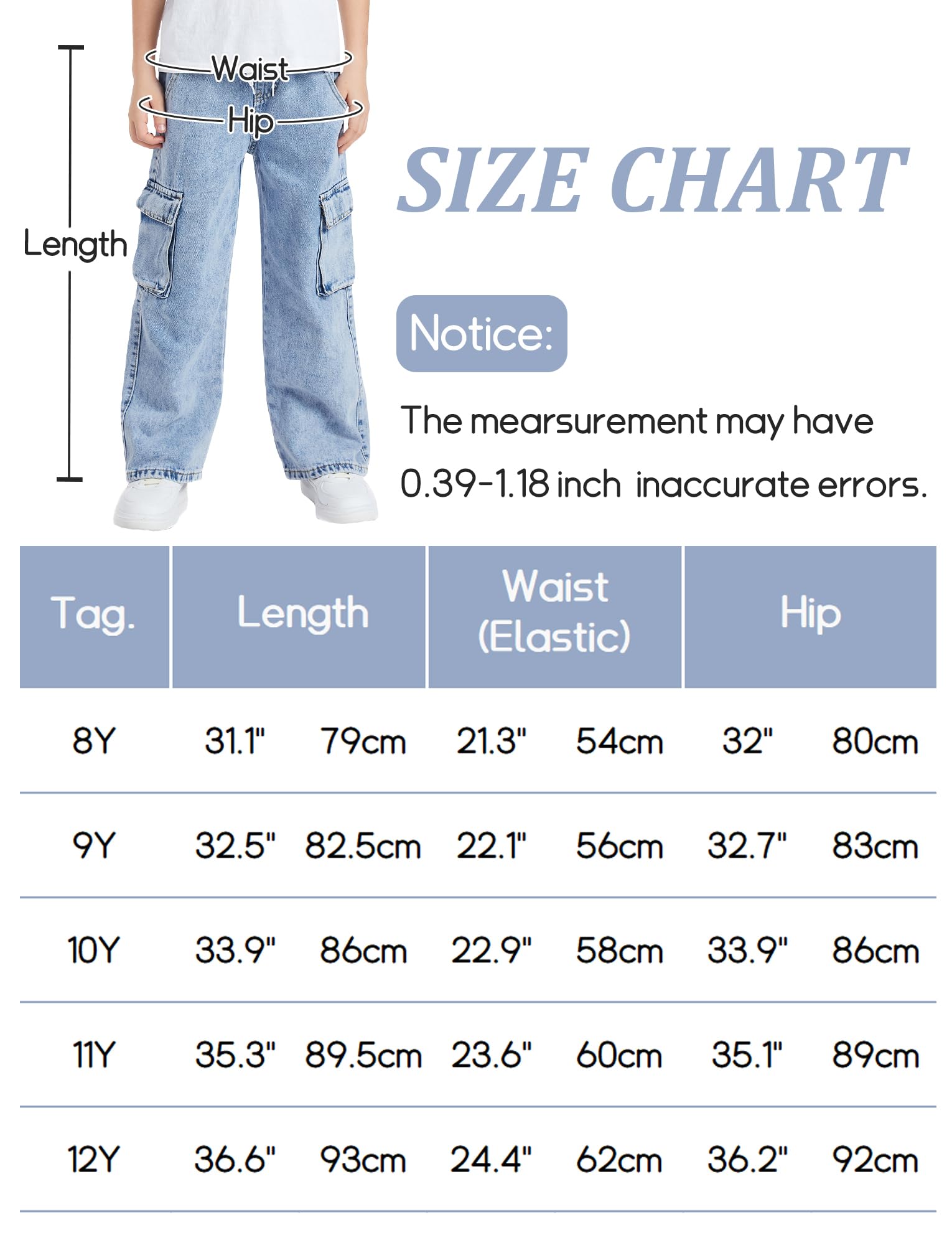 SEAUR Jeans cargo Y2K Hip Hop Pantaloni Baggy Jeans con elastico in vita per bambini, pantaloni cargo Streetwear EU 128-152 (8-12 anni)