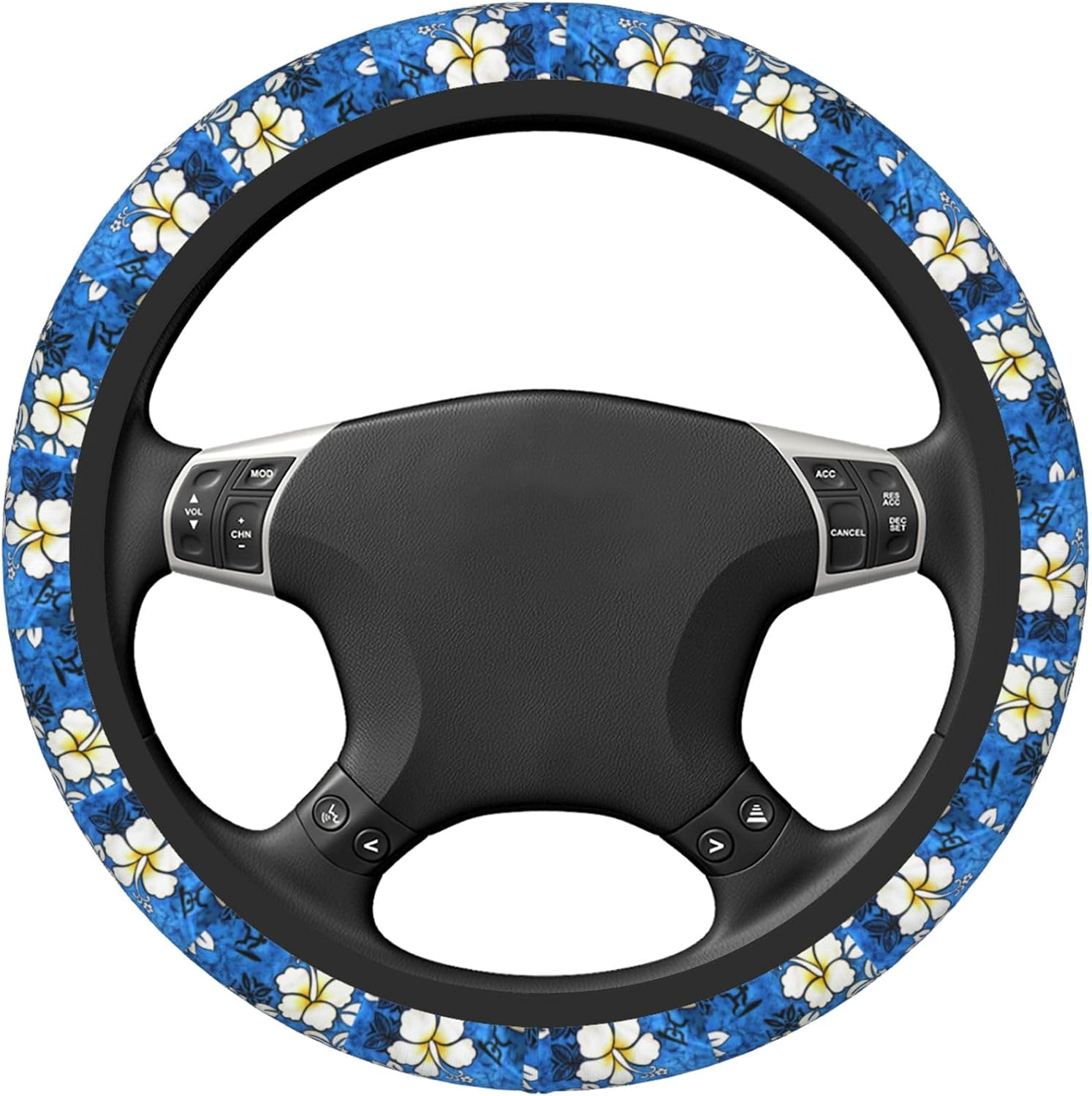 Tropical Flower Car Accessories Cute Floral Steering Wheel Cover for Women Girls Universal 15 Inch Soft Elastic Neoprene Auto Interior Decor Anti Slip Car Truck Protector, Blue and White Flowers image 4