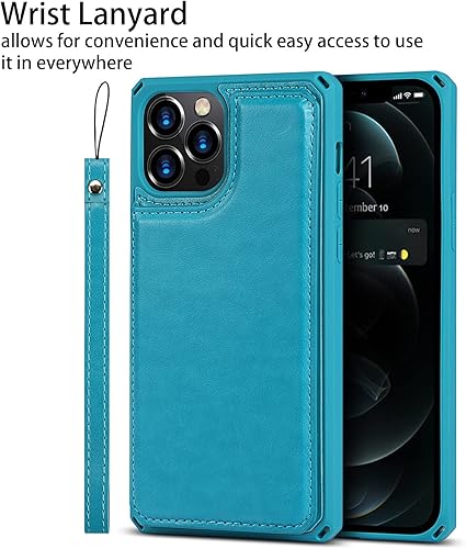 Miniatura 5 de Cavor Funda para iPhone 12 con tarjetero, funda tipo cartera con tarjetero y tarjetero para iPhone 12 Pro, funda de piel sintética con ranuras para