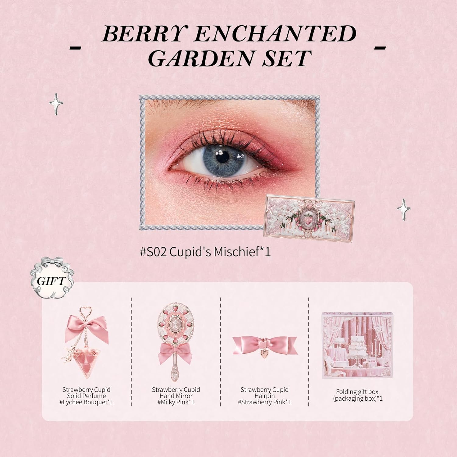 Flower Knows Strawberry Cupid 5-Piece Makeup Gift Box Set-Berry Enchanted Garden, Lip Cream + Solid Perfume + Pocket Mirror + Folding Gift Box(02 Berry Enchanted Garden Set Set) - Image 2