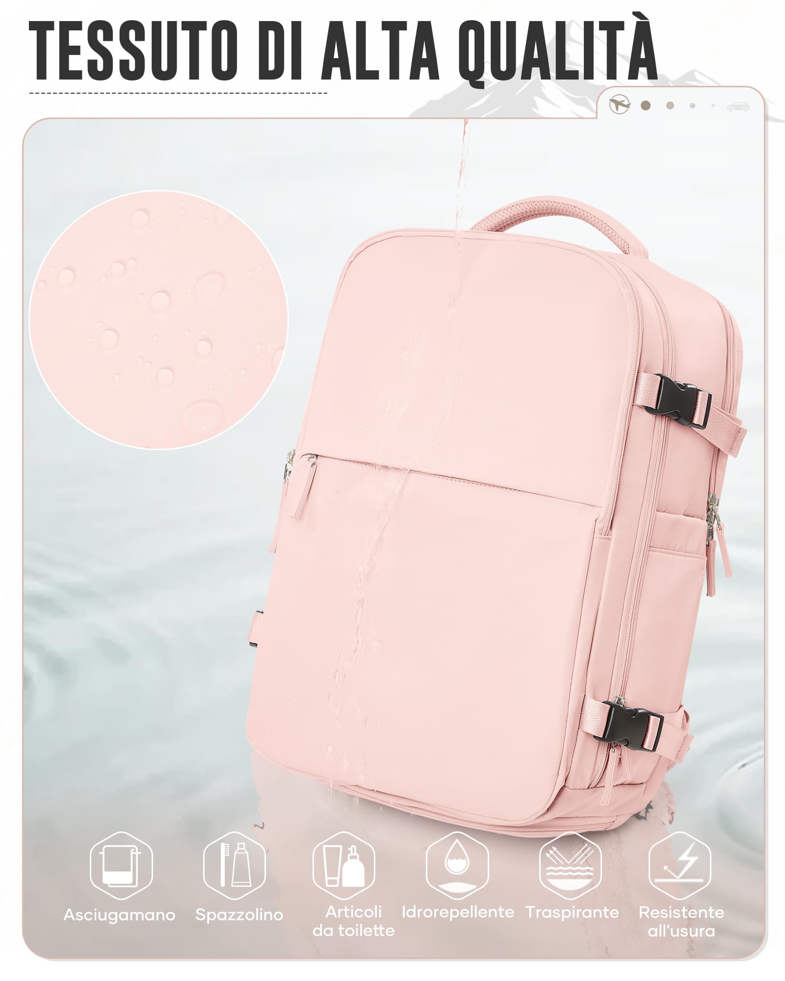Zaino Sottovuoto Viaggio Ryanair 40x30x20 Zaino da Viaggio Aereo Bagaglio a Mano con Sottovuoto Zaini Easyjet 45x36x20 Vacuum Backpack con Porta Scarpe(Rosa)