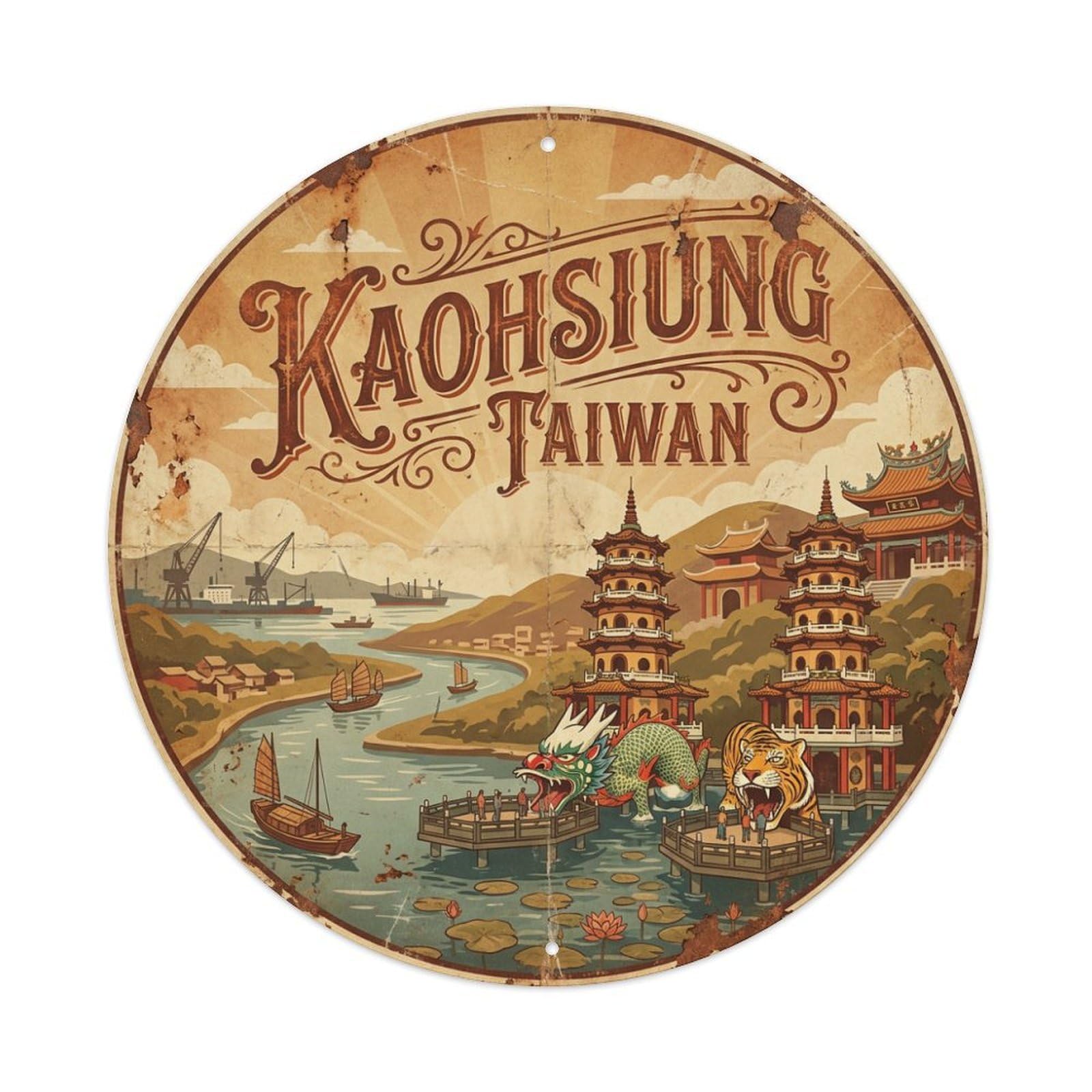 Travel Vintage Taiwan Kaohsiung Metal Tin Sign