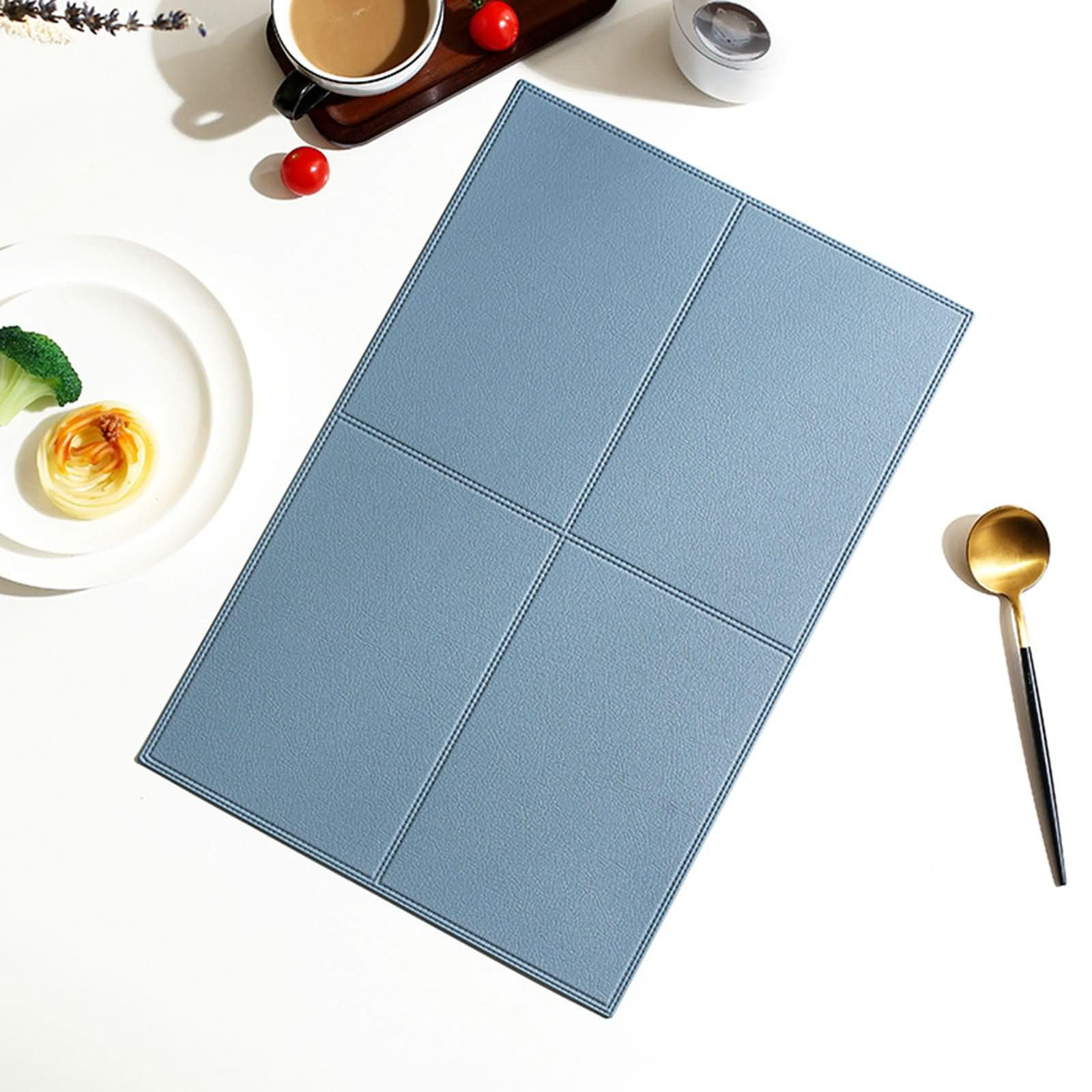 Manteles Individuales de Mesa Modernos de 10 PCS,30 x 45 CM, Cuero,Rectángulo con Color Sólido,Manteles Individuales Azul