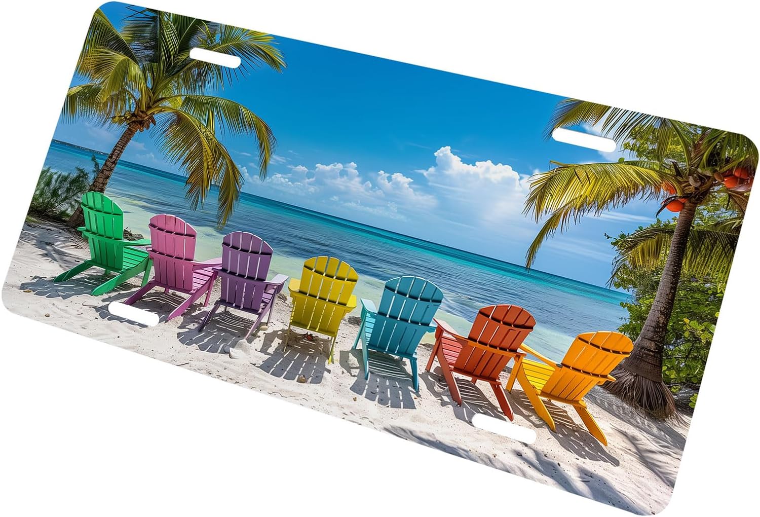 Beach Chairs Tropical Front License Plate for Women Car Beach Vanity Plates Decorative Aluminum Metal Cute Novelty License Plate Cover for Men 6x12 Inch (4 Holes) image 3