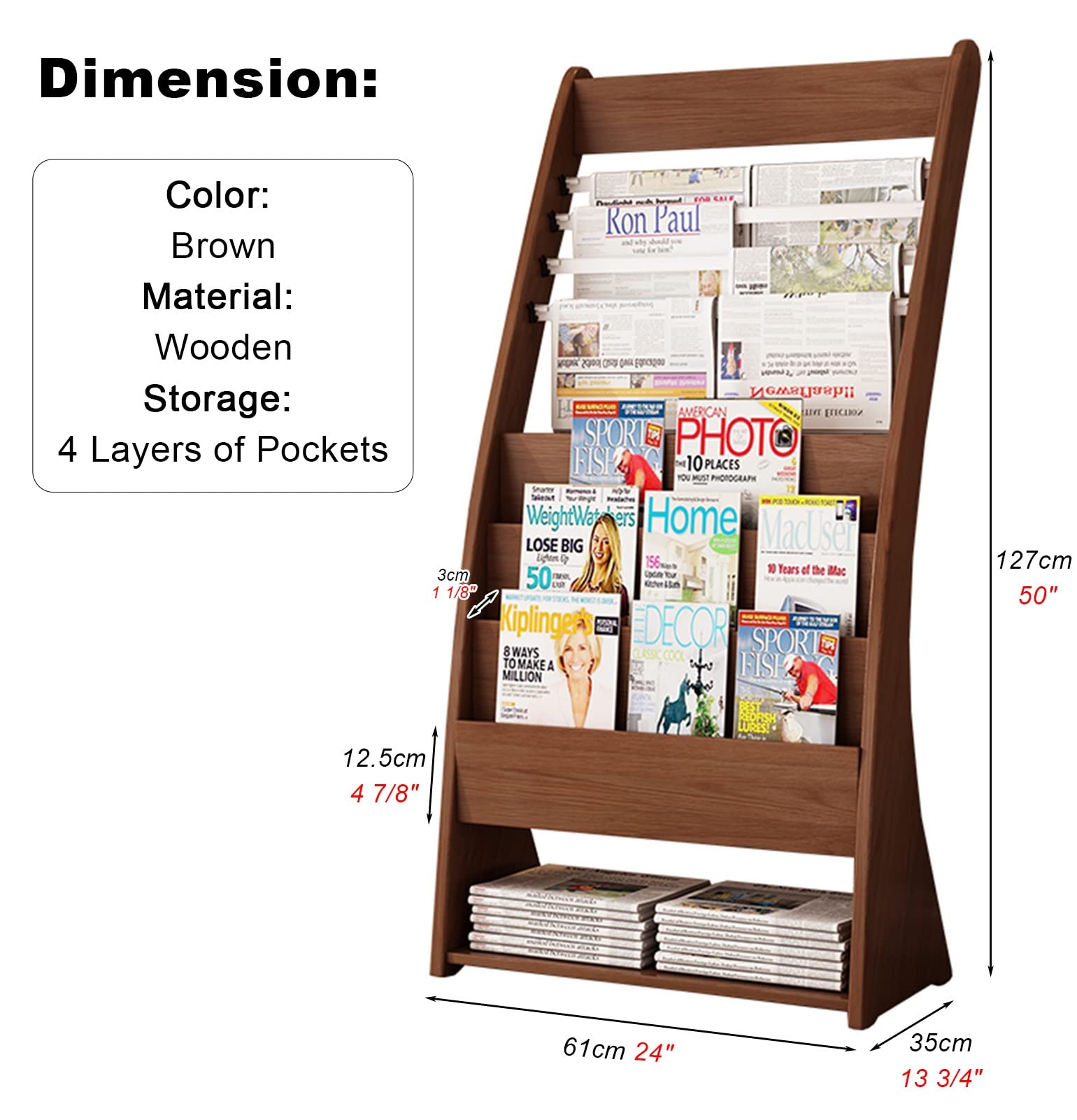 Porta giornali, espositore per brochure in Legno, Porta riviste da banco, Resistente all'u