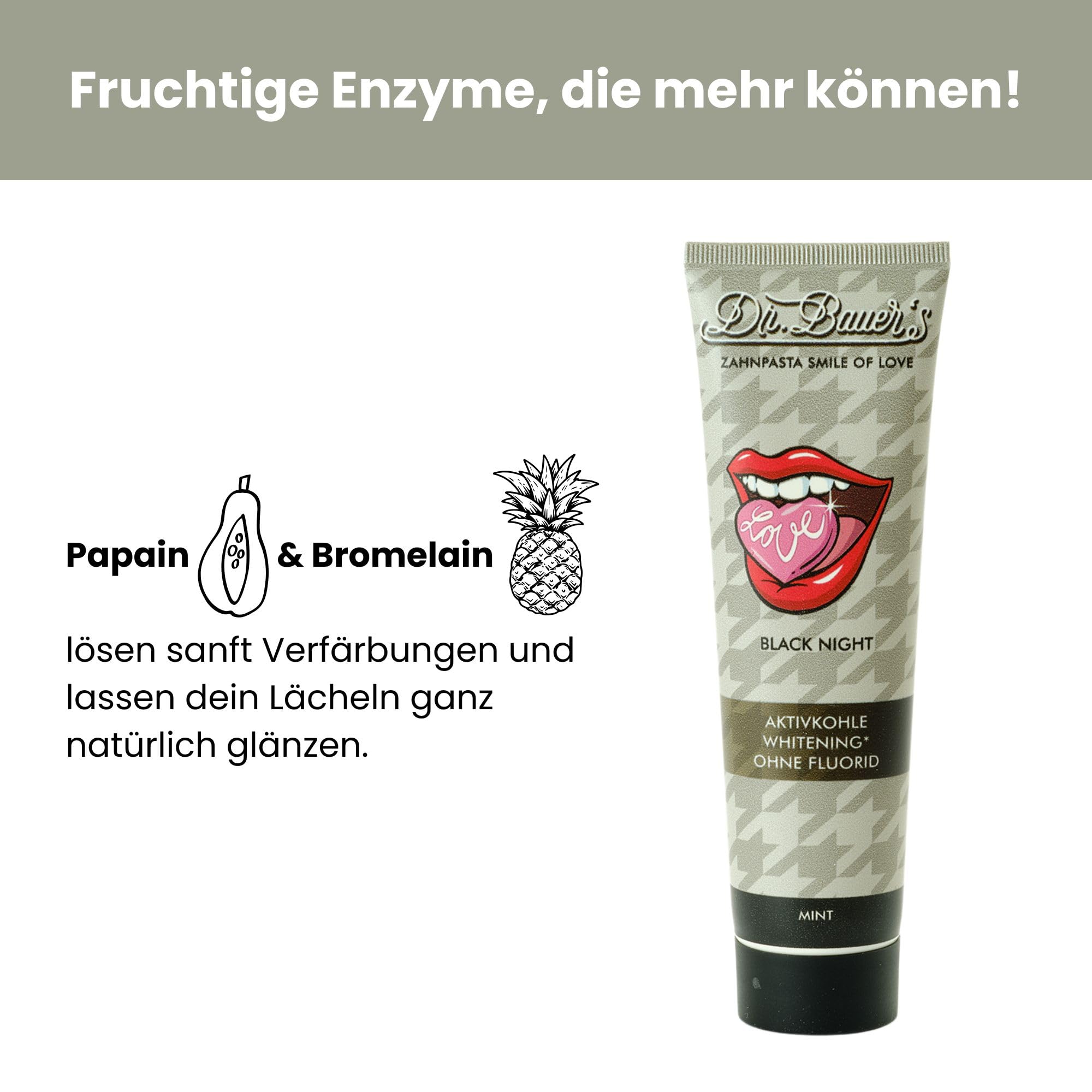 Dr. Bauer's Smile of Love Black Night Zahnpasta, 90 ml (1er Pack) | Fluoridfrei mit Aktivkohle & Minze für sanfte Zahnaufhellung