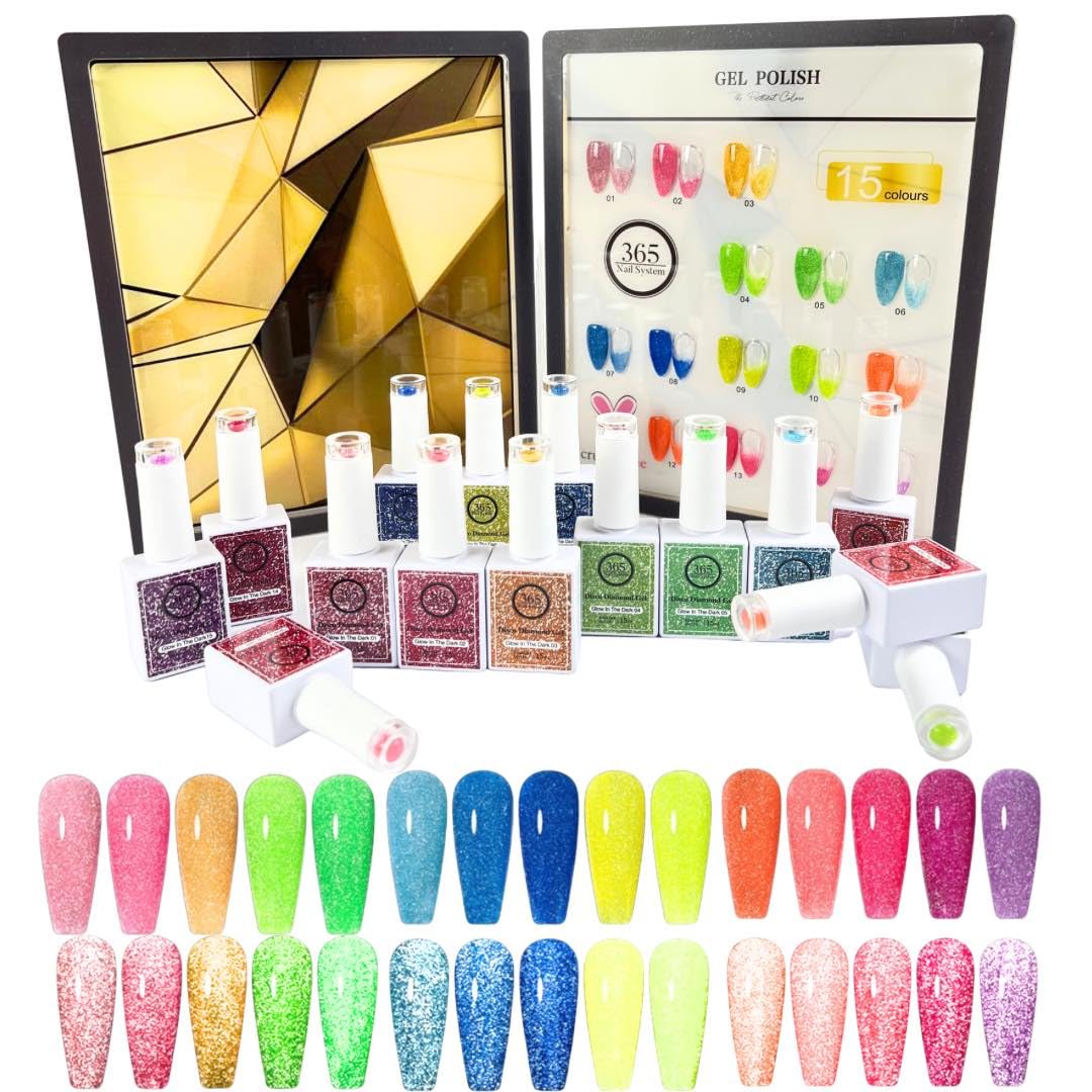 365 Nail System 15ml 0 5 oz Glow in the Dark Reflective Glitter Gel Polish- Neon Reflective Glitter