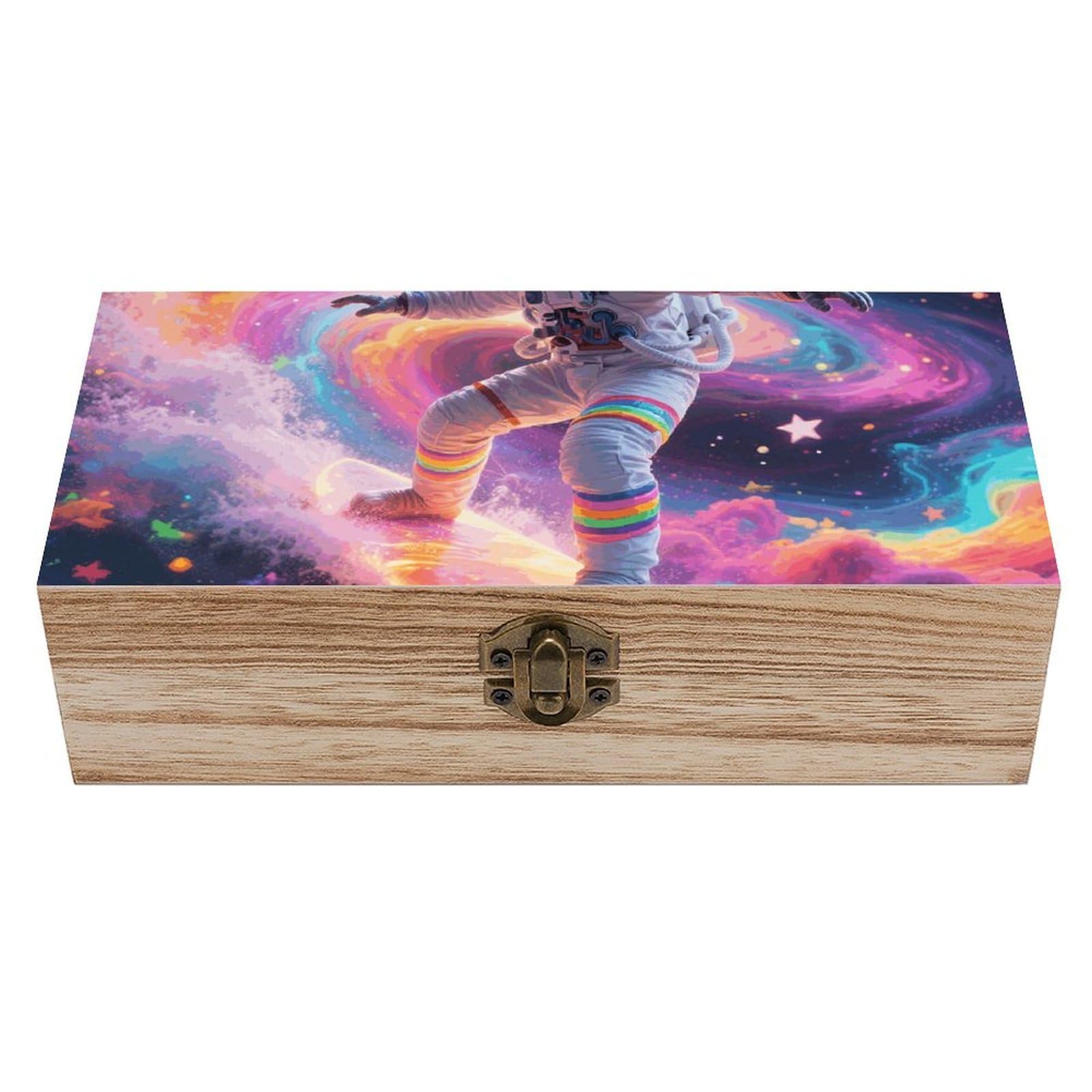 FodPand Decorative Keepsake Box Wooden Storage Boxes with Hinged Lid Handmade Colorful Astronaut Wood Organizer Memory Treasure Box for Jewelry Craft Card Photo Storage Wedding Bridal Shower Gifts