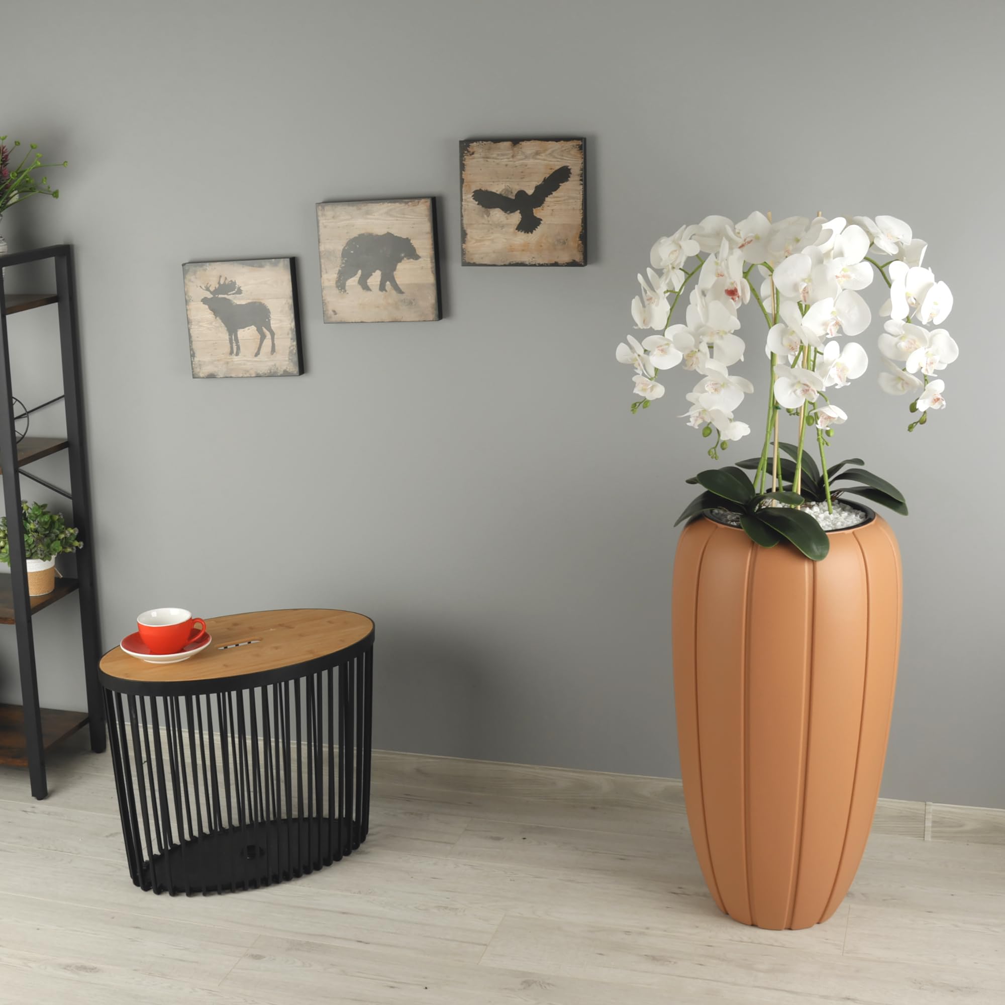 Orchidea artificiale bianca in vaso bouquet di fiori H 125 cm vaso bianco
