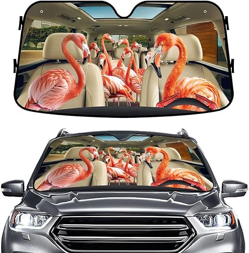 GENANY Parasol familiar Flamingo para automóvil, SUV, camión (55 x 30 pulgadas), parasol para ventanas delanteras, regalo de automóvil, decoración