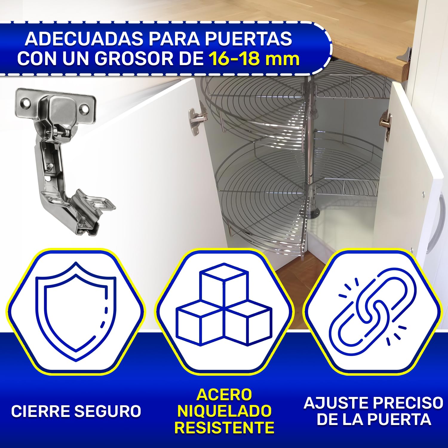2 Piezas Bisagras Puertas Cocina Tiene Ángulo Apertura 135° - Montaje de Bisagras para Puertas Ø 35 mm H=2 - con Sistema Slide-On - Garantía de 10 Años - MONTERAL