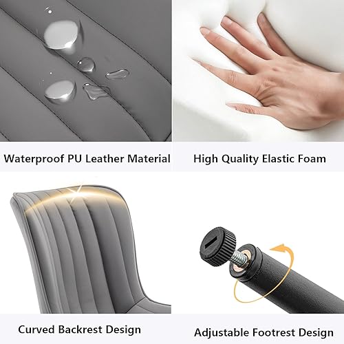 Miniatura 4 de Juego de 4 sillas de comedor de cuero, sillas de comedor tapizadas con patas de metal, silla de comedor moderna para comedor, cocina (gris)