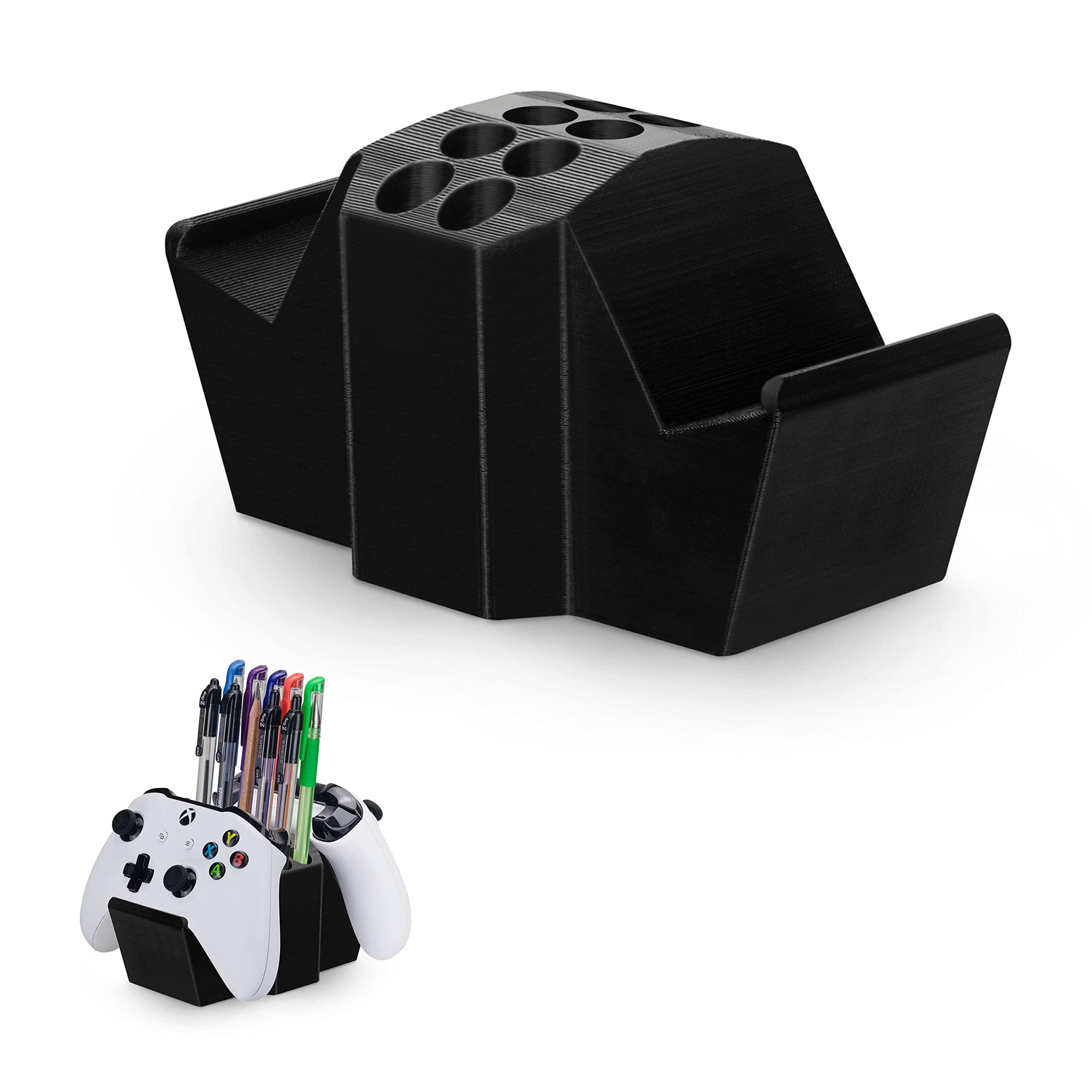 Game Controller Holder &amp; Desktop Pen Organizer Stand With Ten Slots for Pens, Pencils, Stationery, Craft Tools &amp; More - Universal Design for PS5 XBOX SERIES X ONE PS4 SWITCH PC Gamepads - D05 - Black