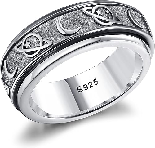 MILACOLATO Anillo de plata de ley 925 para mujeres y hombres, chapado en platino, anillo de plata de ley para la ansiedad, anillo de cruz de flor,