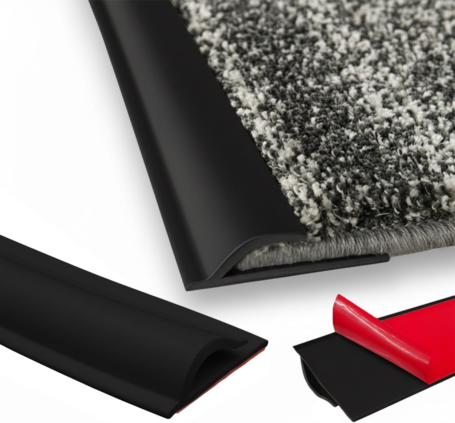 Carpet to Tile Transition Strip Self-Adhesive Cuttable Flexible Floor Transition Strip from Carpet to Tile, Threshold Edging Trim for Doorway（Black 18ft）