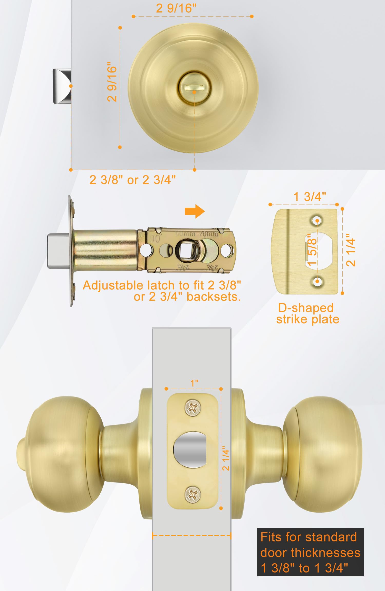 Brushed Gold Door Knobs - 6 Pack Interior -6