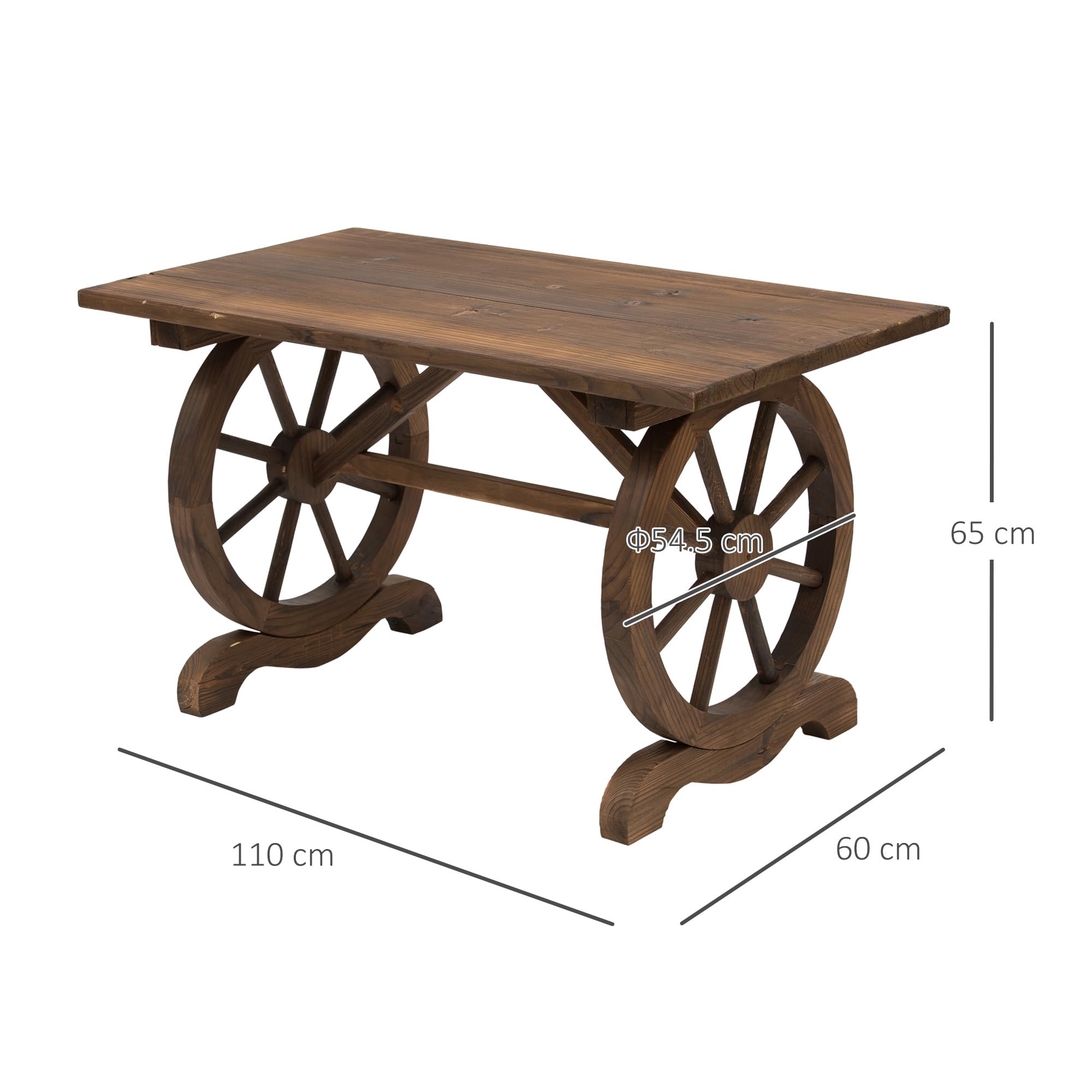 Outsunny Tavolo da Giardino Stile Country con Gambe a Ruota, in Legno di Abete Resistente alle Intemperie, 110x60x65 cm