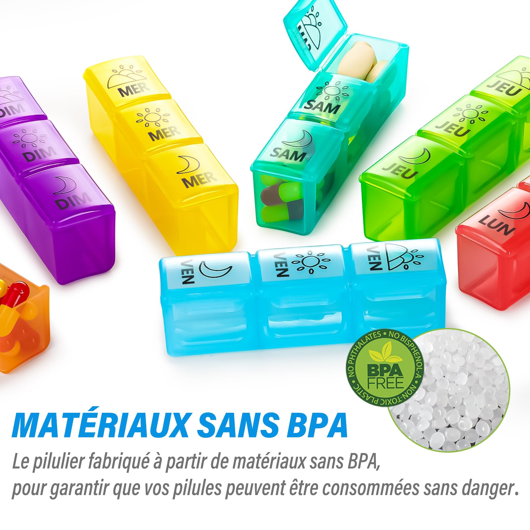 Pilulier Semainier,Pilulier Journalier,Semainier Medicament,Semainier Français 7 Jours 21 Compartiments,Dose 3 Fois par Jour,Matériaux Sans Bisphénol A et Sûrs,Pour les Huiles de Poisson,les Gélules