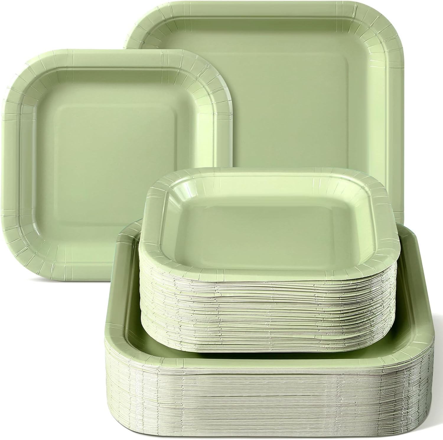 Umigy 160 Pcs Sage Green Paper Plates Sage Green Disposable Square Plates for Party Dessert