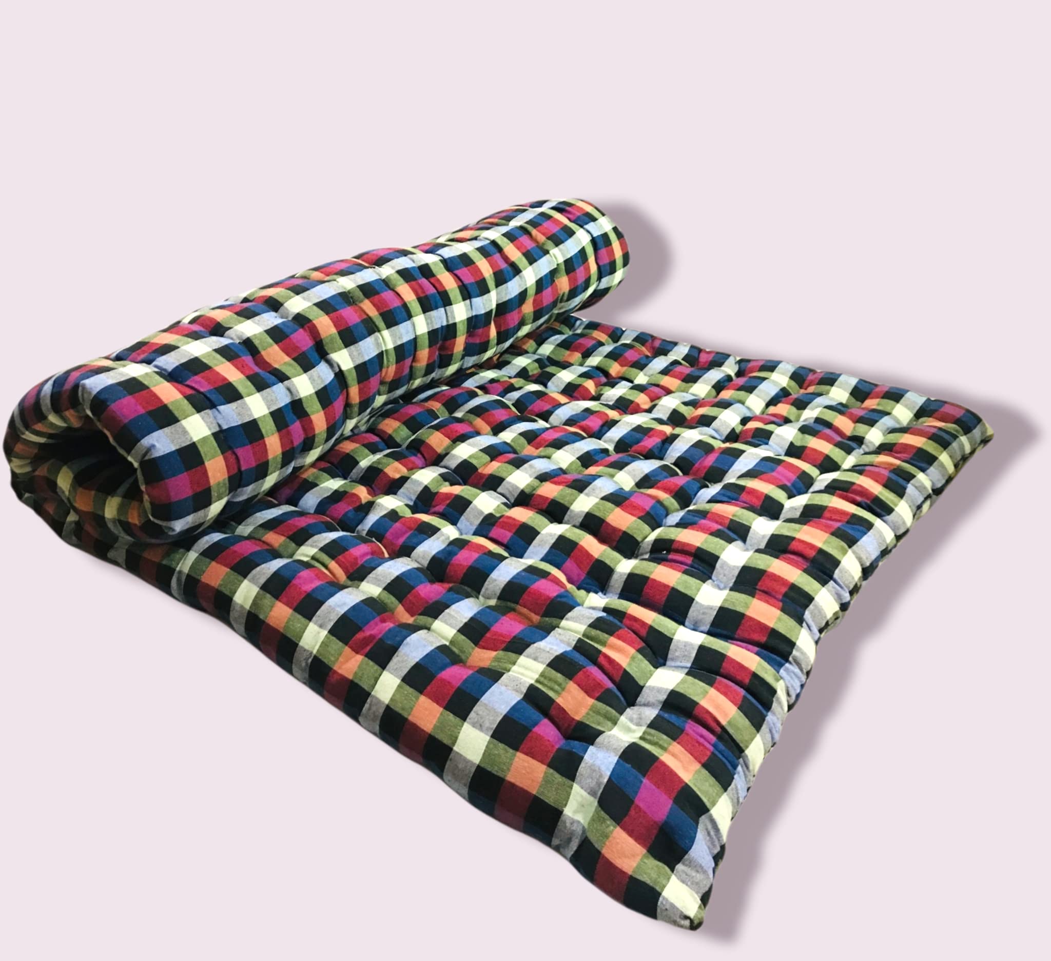 ATOOTFUSION Large Soft Foldable Cotton Mattress - 72x48 Inches, Multicolor | Lightweight & Movable Deewan Size Mattress for 2 Sleeping Capacity-image-20