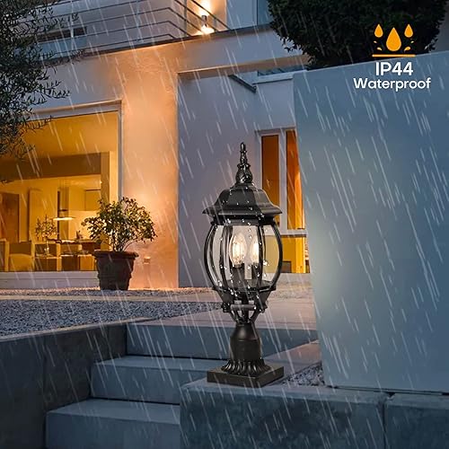 Miniatura 3 de Luz exterior de poste de 3 luces para exteriores, impermeable, con base de montaje en muelle, 22.4 pulgadas de altura, aluminio + pantalla de