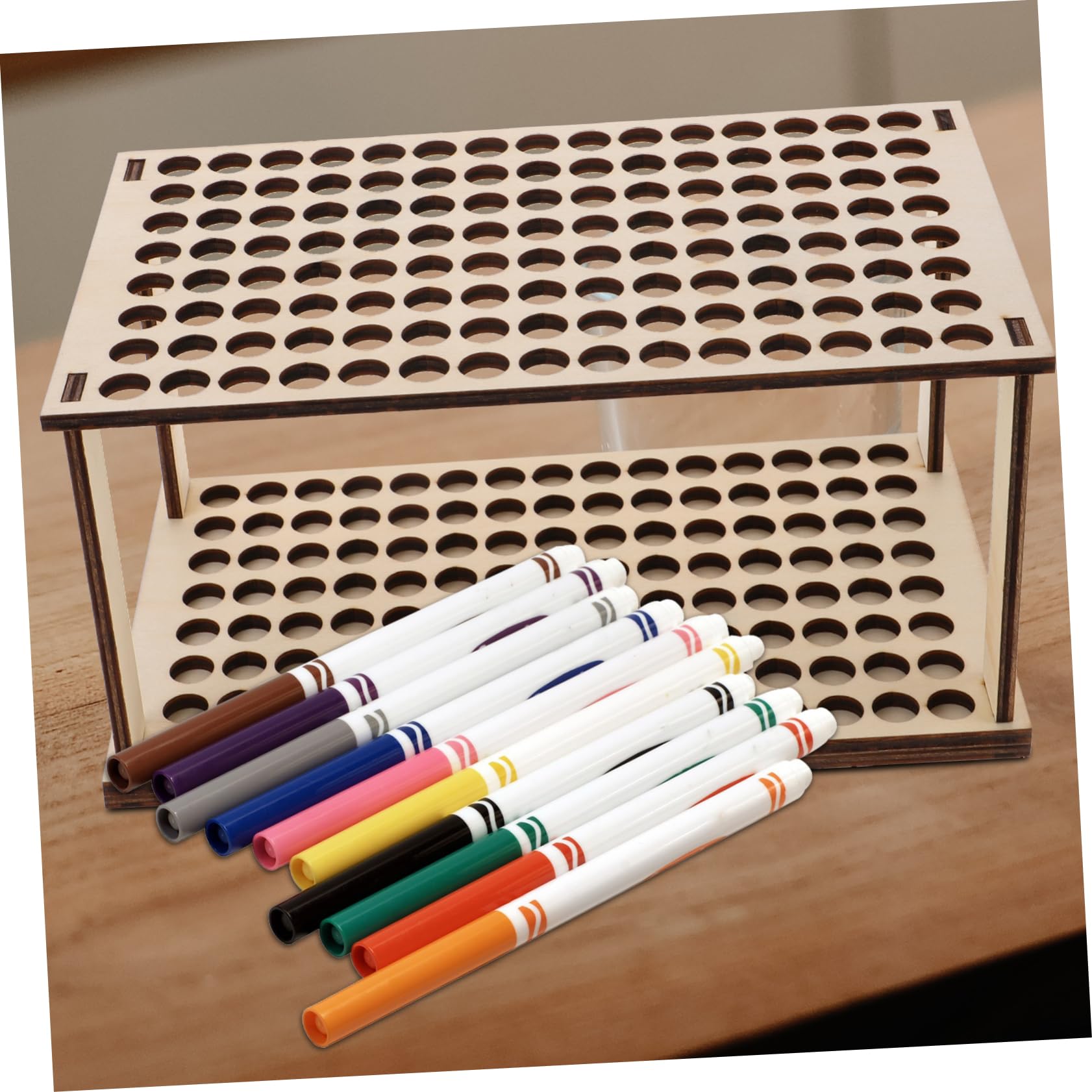 Uonlytech 5 Pezzi Porta della penna in legno organizer per la conservazione dei pennelli portapennelli per studenti organizzatori da scrivania porta pennelli di legno Beige