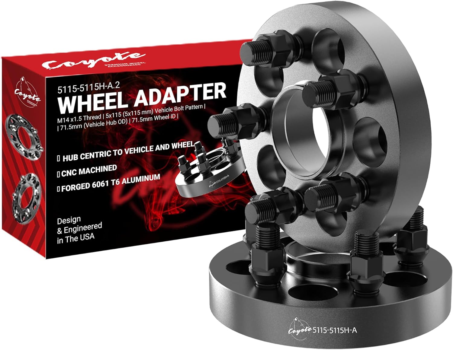 Wheel Accessories Parts 2 Pcs Hub Centric Wheel Spacers Adapters 5 on 115mm 5x115mm 1.00 Inch Thick 71.5mm Hub M14x1.5 14x1.5 Thread Stud Fits Chrysler 300 ｜ Dodge Challenger Charger Magnum