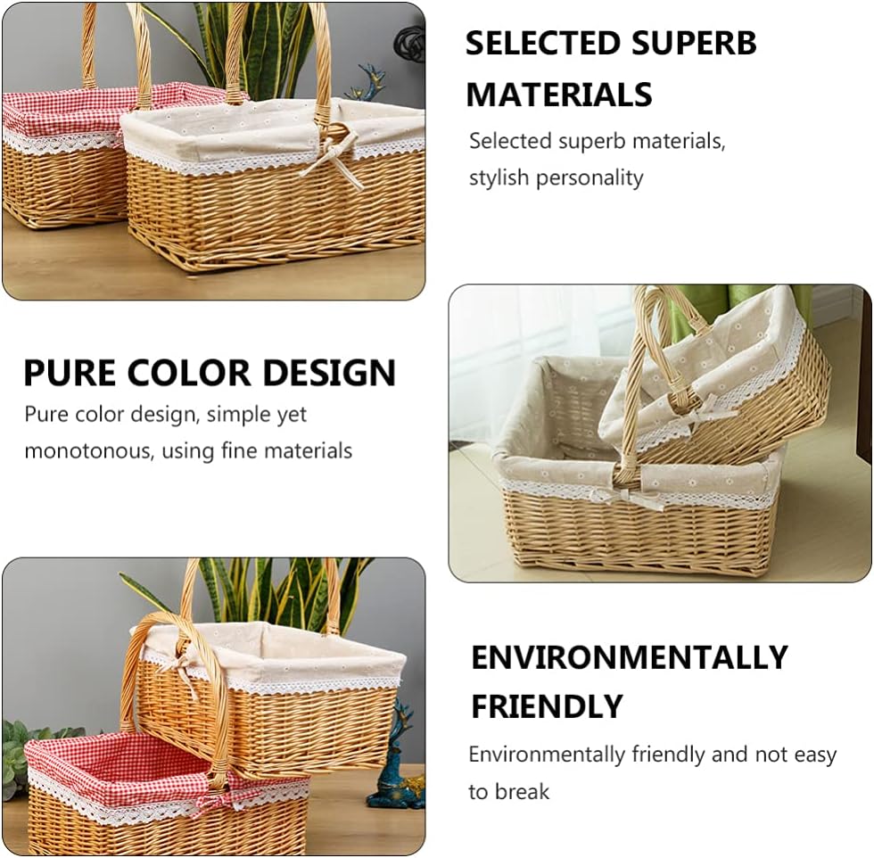 Cabilock 1pc Willow Picnic Basket for Outdoor Fruit Harvesting Country Style Storage Holder for Snacks Vegetables and Organizing Home Items