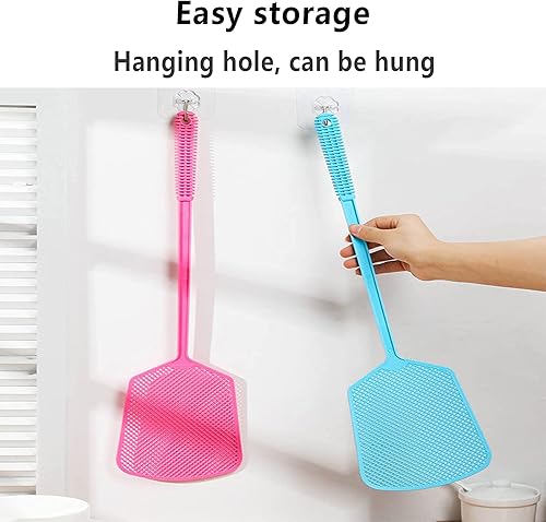 Miniatura 6 de Matamoscas de plástico, matamoscas de plástico resistente, paquete de 4 matamoscas manuales flexibles y fuertes con mango largo para ayudante de