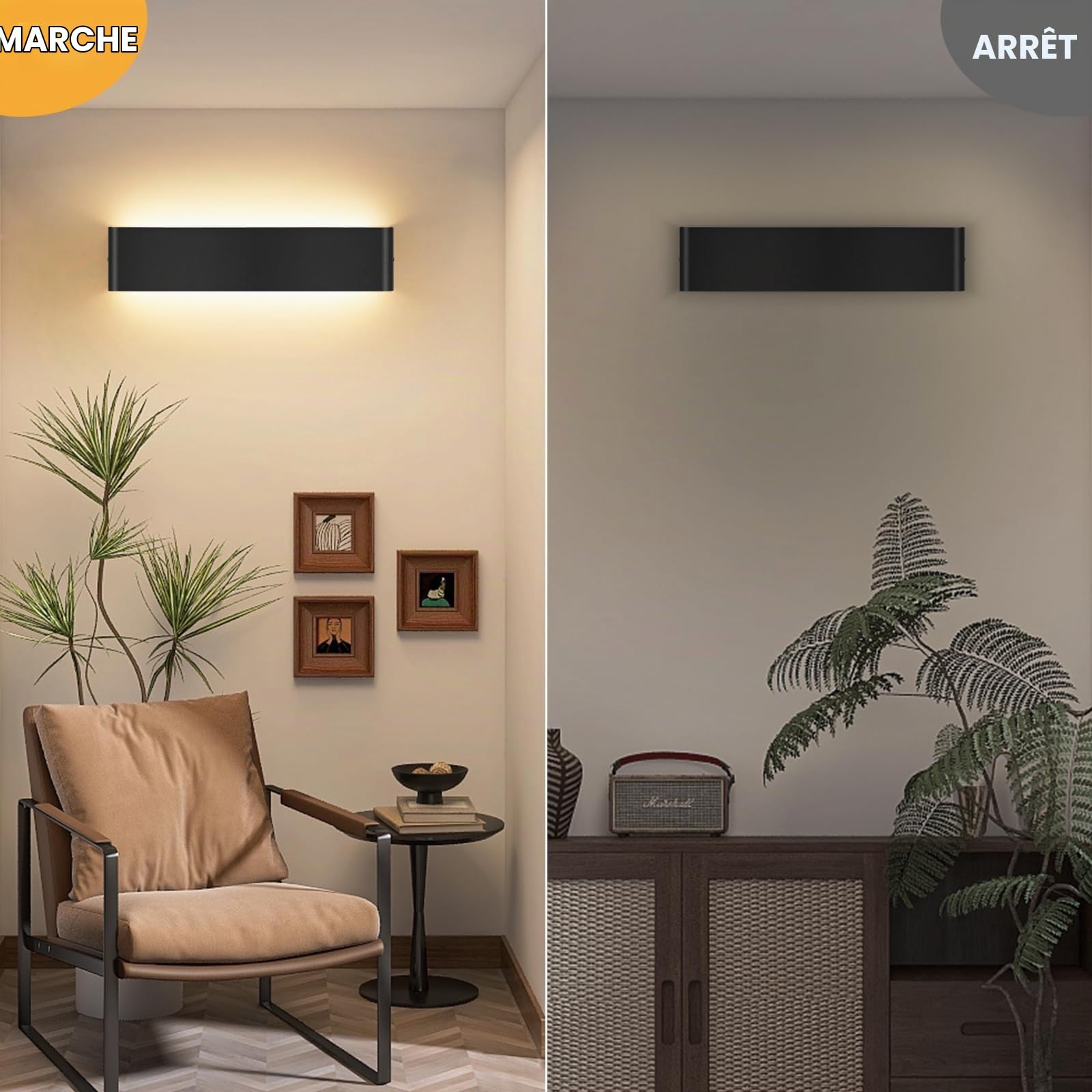 2 Pack Applique Murale Interieur 40 cm, applique murale 18 W avec Up Down source, 3000K Lampe LED moderne, appliques murales en aluminium, éclairage mural pour Porche Couloir Cour Chambre Salon