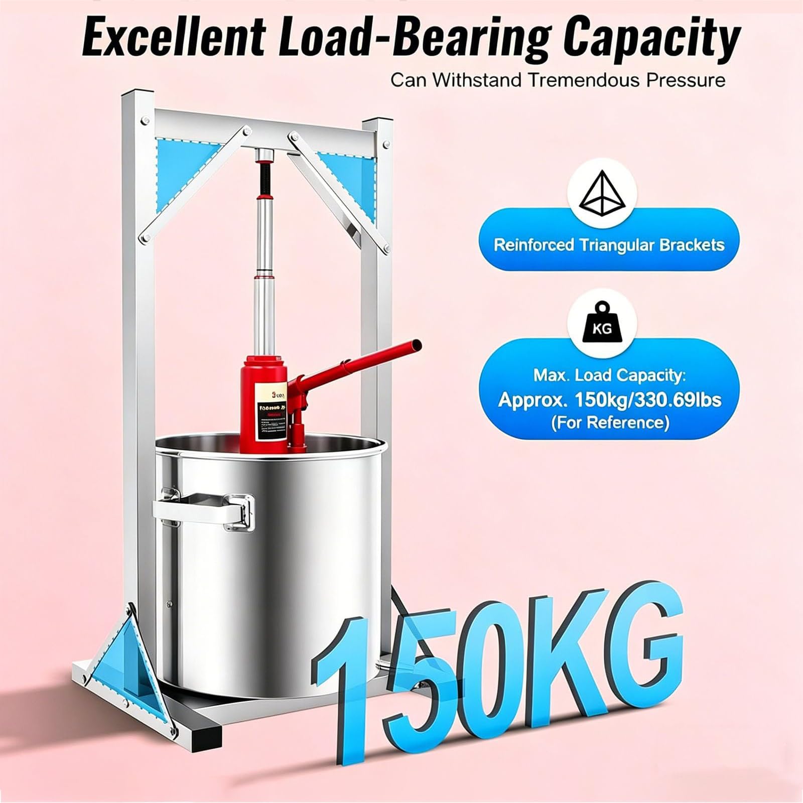 Pressa Idraulica per Frutta e Vino, Pressa Manuale per Frutta da 12L/22L/36L con Martinetto Idraulico da 3000kg - Cestello in Acciaio Inox 304 per la Produzione di Succo, Vino e Sidro 22L