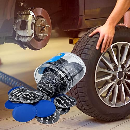 Miniatura 8 de Flylin Parche de reparación de neumáticos, 80 piezas de 2.283 in redondos universales para neumáticos y tubos, parches fríos sin cámara, parches