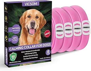 Calming Collars for Dogs, Dogs Calming Collar, Pheromone Calm Collar for Dogs, Waterproof Adjustable Natural Dog Calming Collars with 60 Days Anti Anxiety Relief Stress Effect, 4PCS Pink