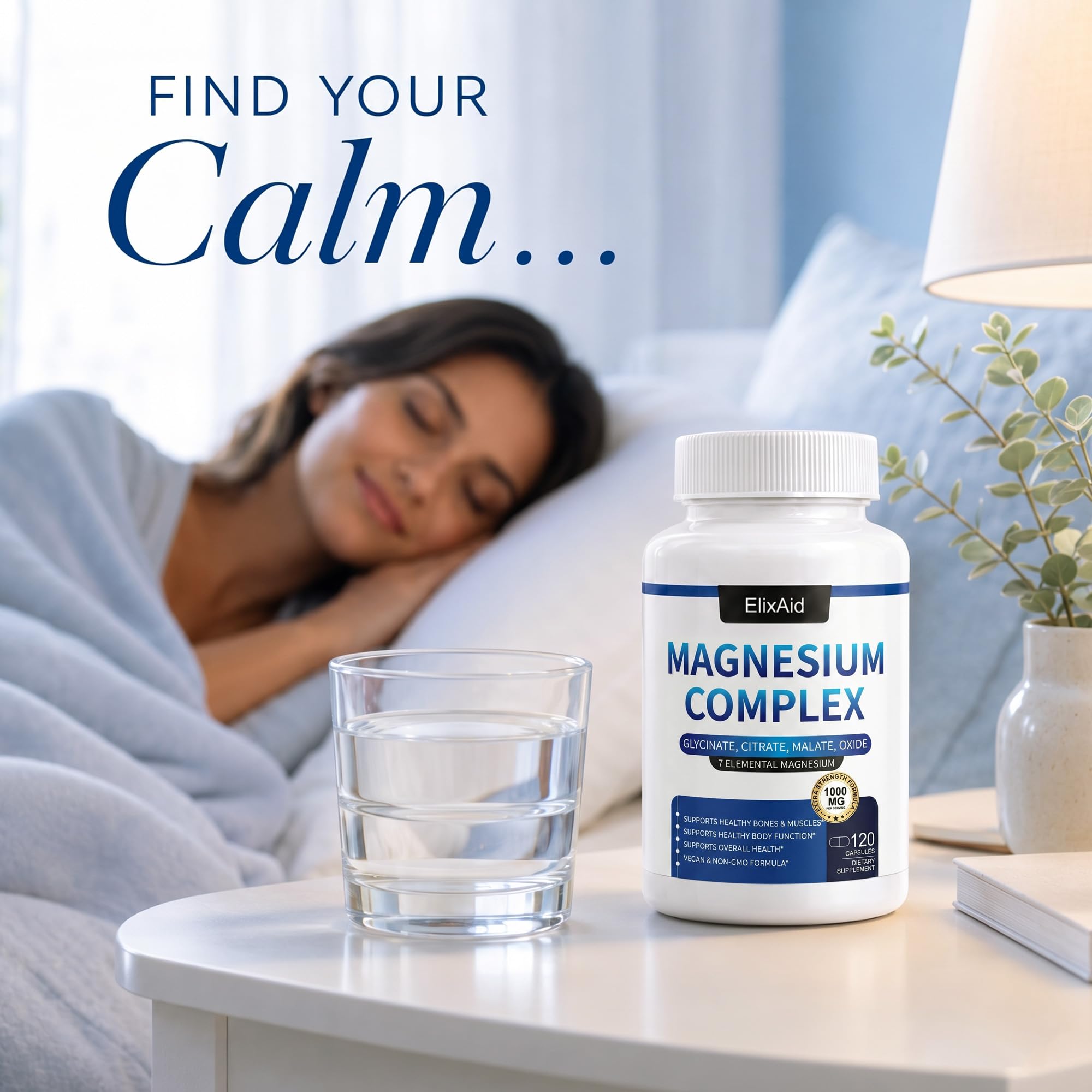 Magnesium Complex for Women & Men 1000mg - 7-in-1 Magnesium Supplement (Glycinate, Citrate & Malate) Capsules for Sleep Support, Stress Relief, Muscle Recovery - Vegan, 120 Count — Amazon image 9