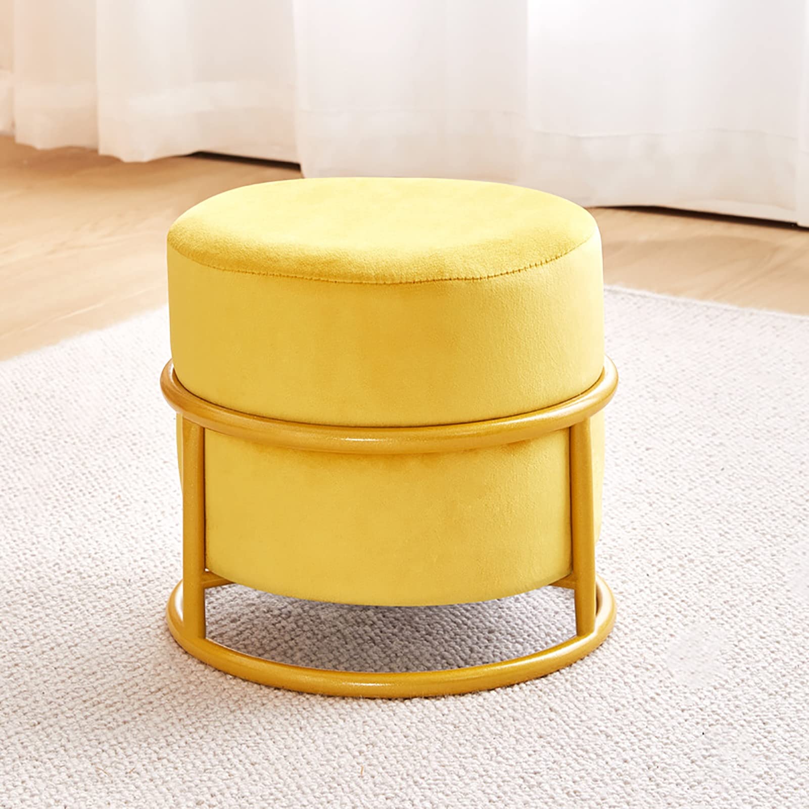 Tabouret ottoman en velours repose-pieds moderne cube rembourré pieds métal doré salon