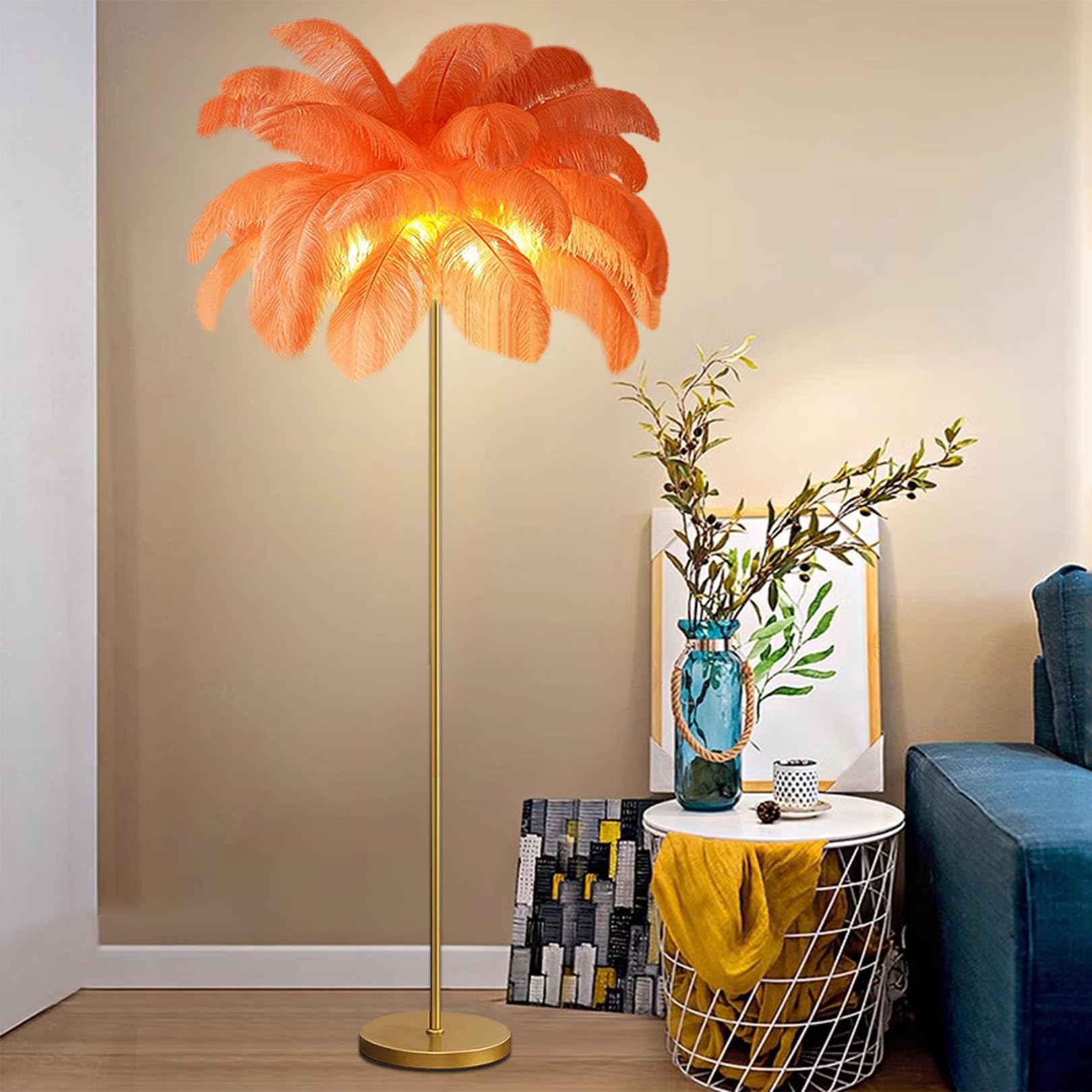 Lámpara de pie LED naranja para salón y dormitorio con interruptor 8