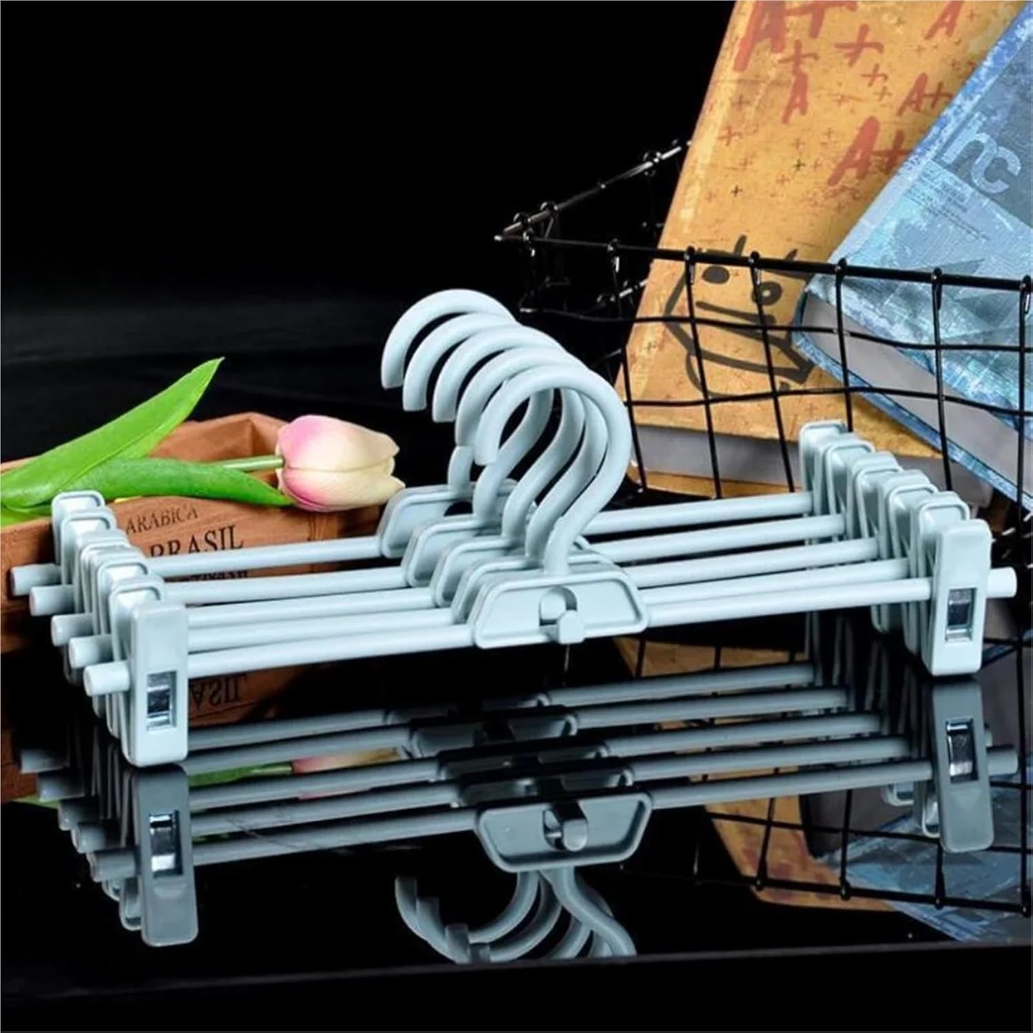 Hangers with Clips 15PCS Adjustable Skirt Peg Hanger New Non-Slip Portable Fix Clip Skirt Peg Hangers Household with 2-Adjustable Clips(Blue)